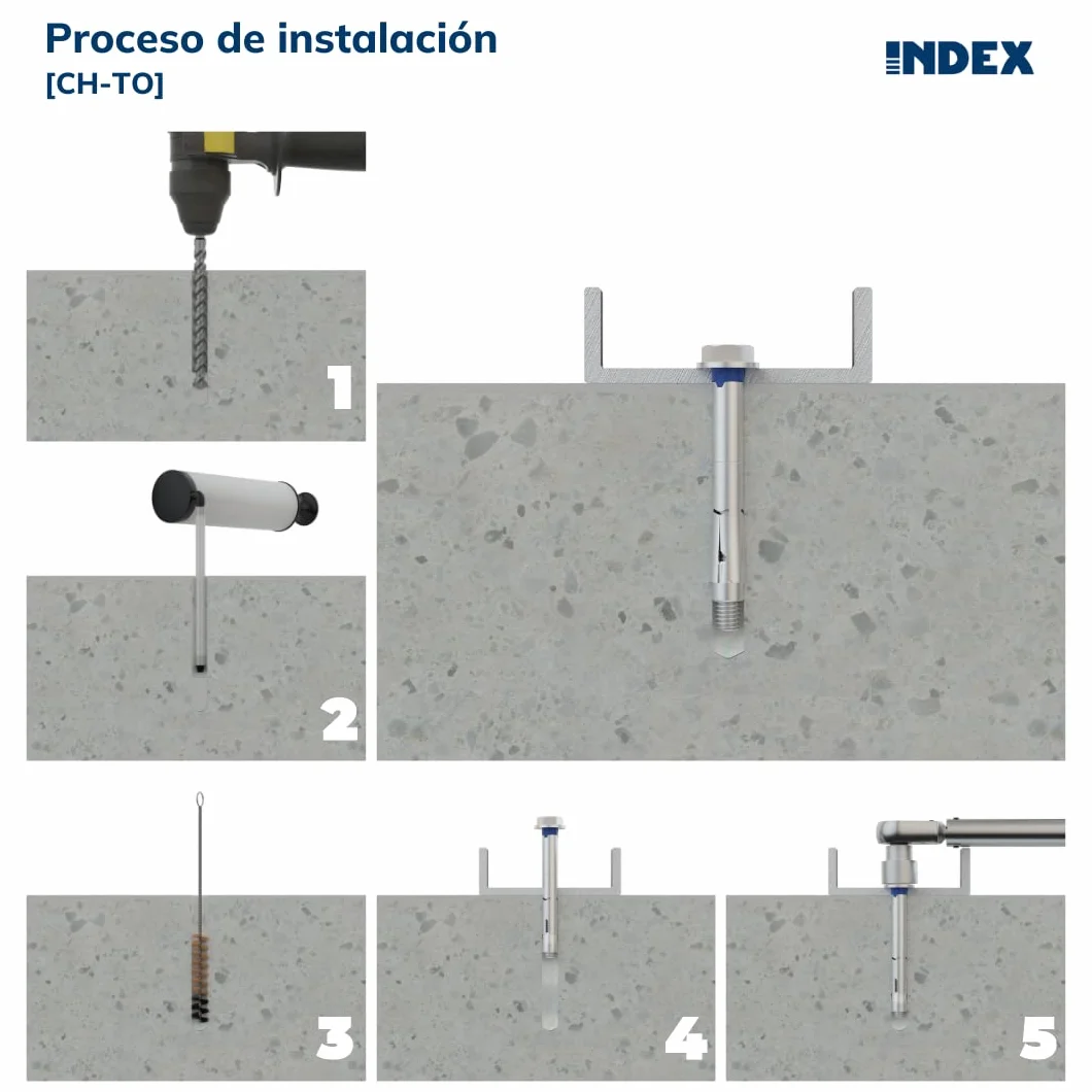 INDEX Fixing Systems CH-TO - Pack de 50 anclajes antigiro para cargas altas (recubrimiento cincado, tornillo hexagonal 6,8 mm, M10 x 100 mm, diámetro de 12 mm)