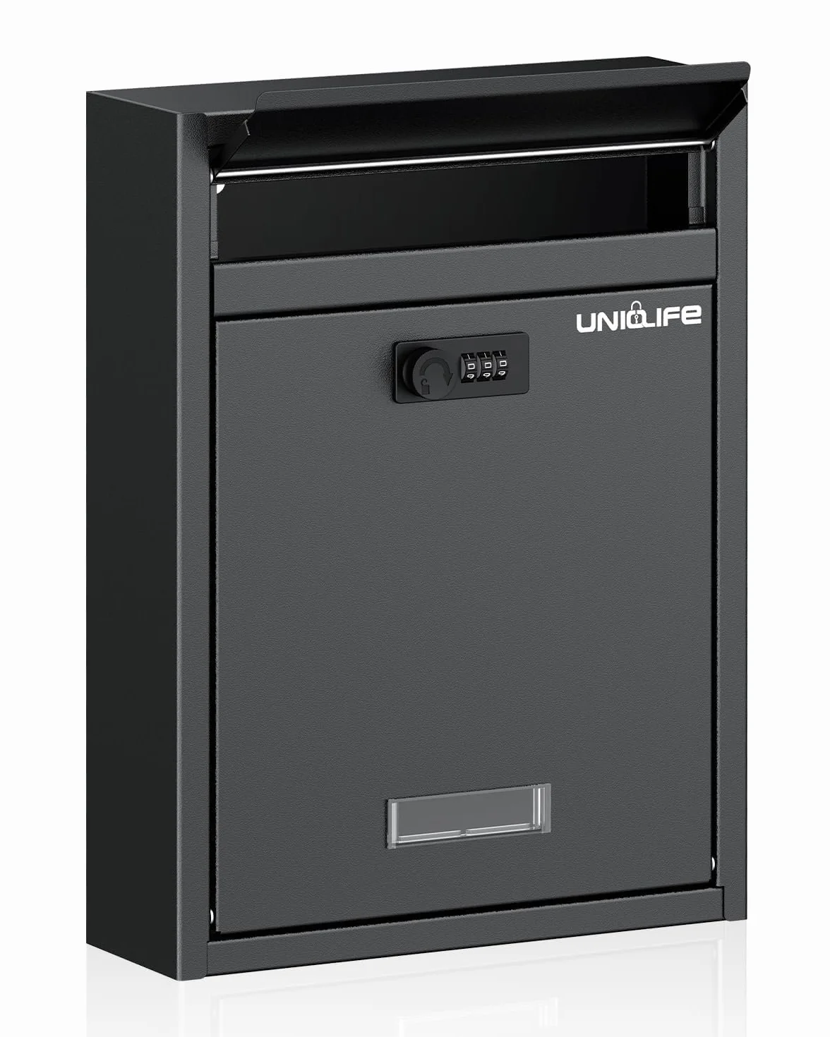 Uniclife Buzón de pared para exterior, gran compartimento de almacenamiento con cerradura de combinación, cierre de seguridad para casa, caja de seguridad, caja de correo, caja de acero para casa