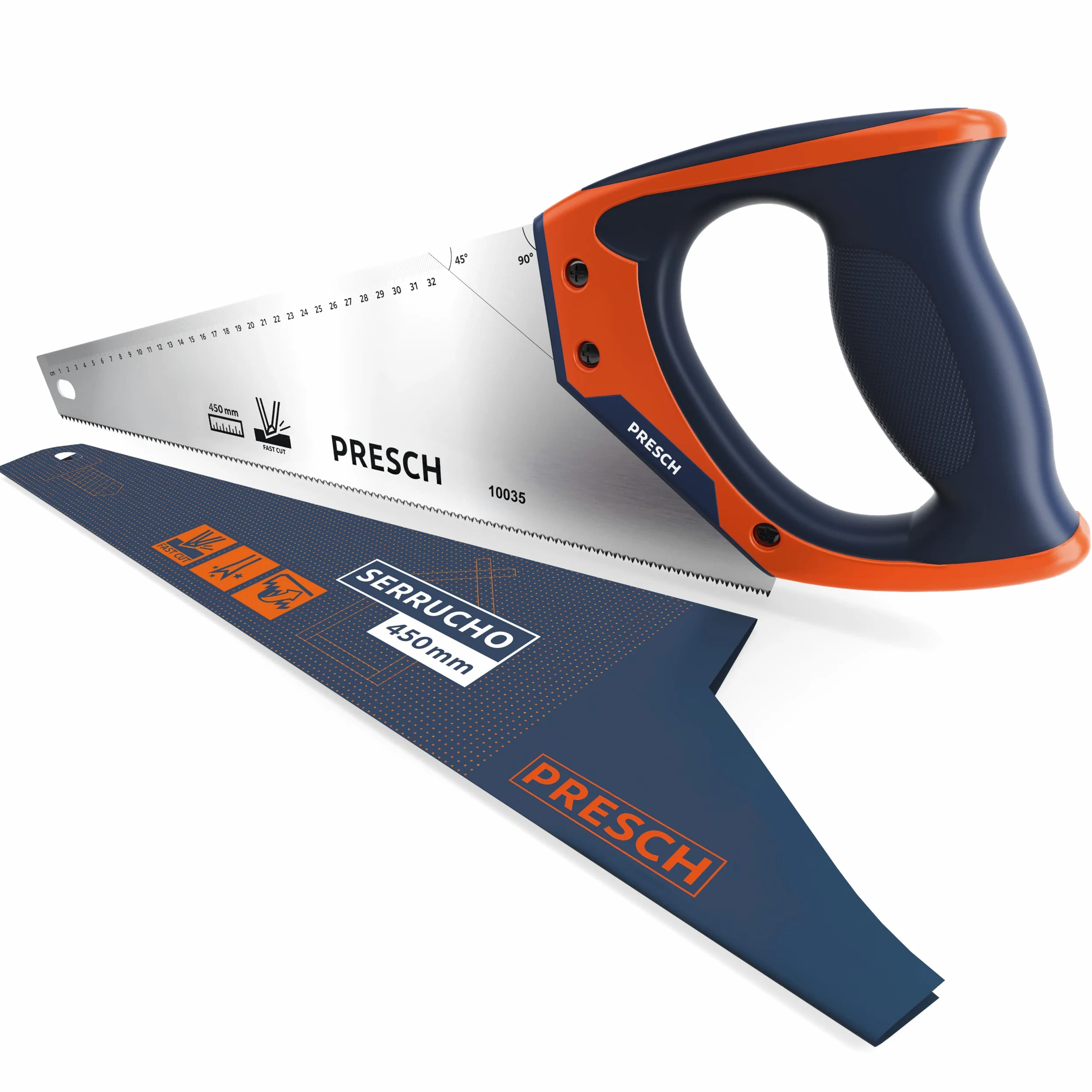 Presch serrucho 450 mm - serrucho de madera con tope 45º y 90º - sierra profesional para madera y laminado