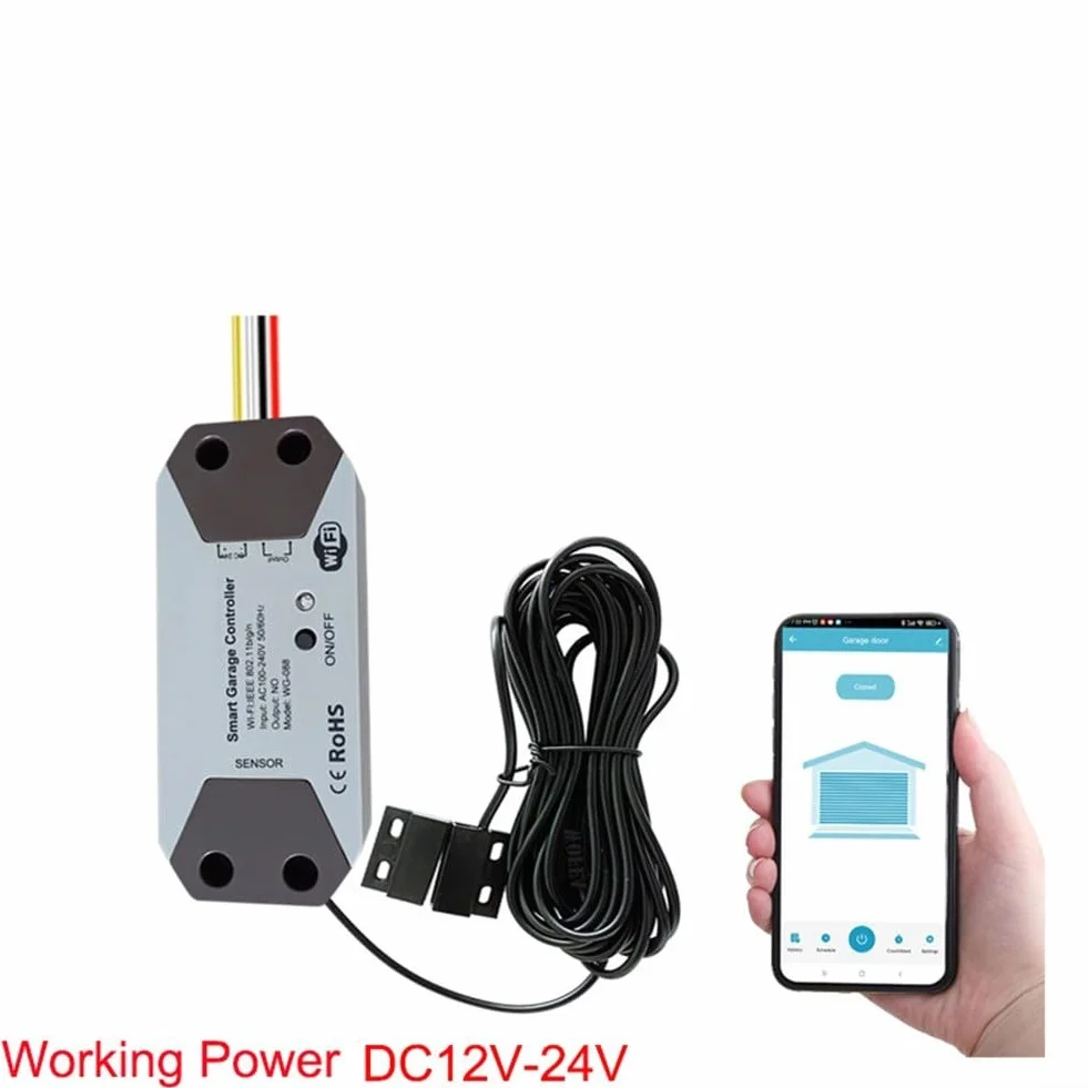 Abridor de garaje inteligente WiFi para TUYA 12-24V con sensor magnético para monitoreo remoto e integración de voz a través de Smartphone