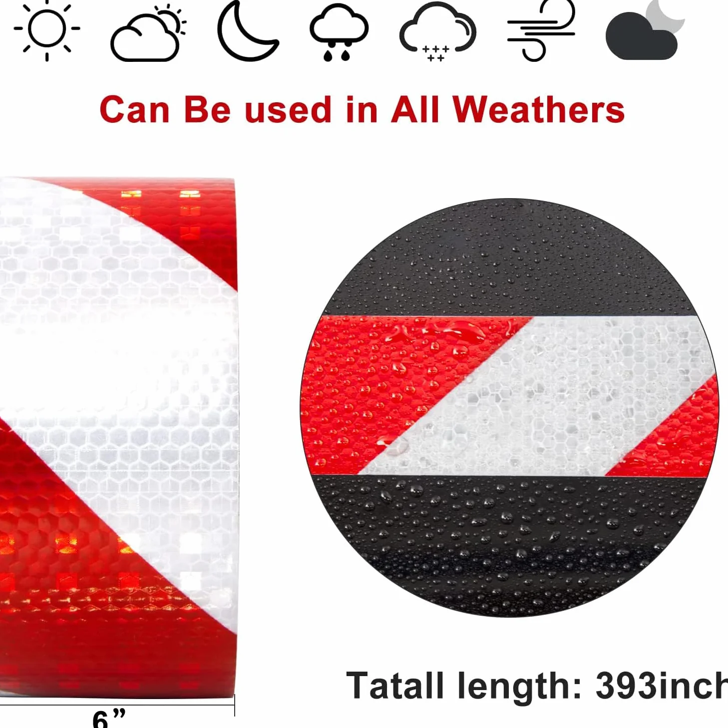 Cinta Reflectante Adhesiva Roja Blanca 15CM*10M, Tira Reflectante Adhesiva Res Istente Al Aguapegatinas Reflectantes Cinta De Seguridad Autoadhesiva para Coche Camión Bicicleta Remolque Camper