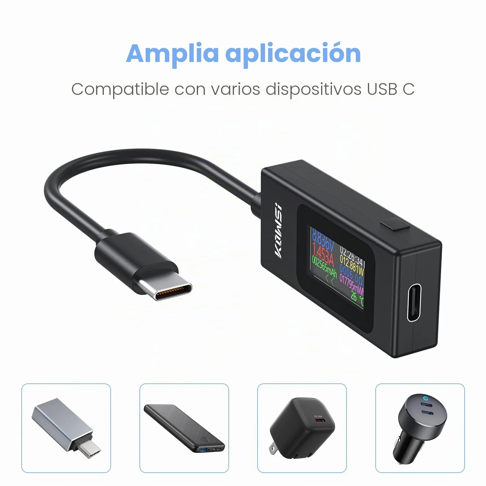 YOJOCK USB C Tester Medidor de Potencia 4-30V 0-6.5A Medidor de Voltaje y Corriente, Capacidad USB, Temperatura de Trabajo Amperímetro Voltímetro Banco de energía Cargador Detector