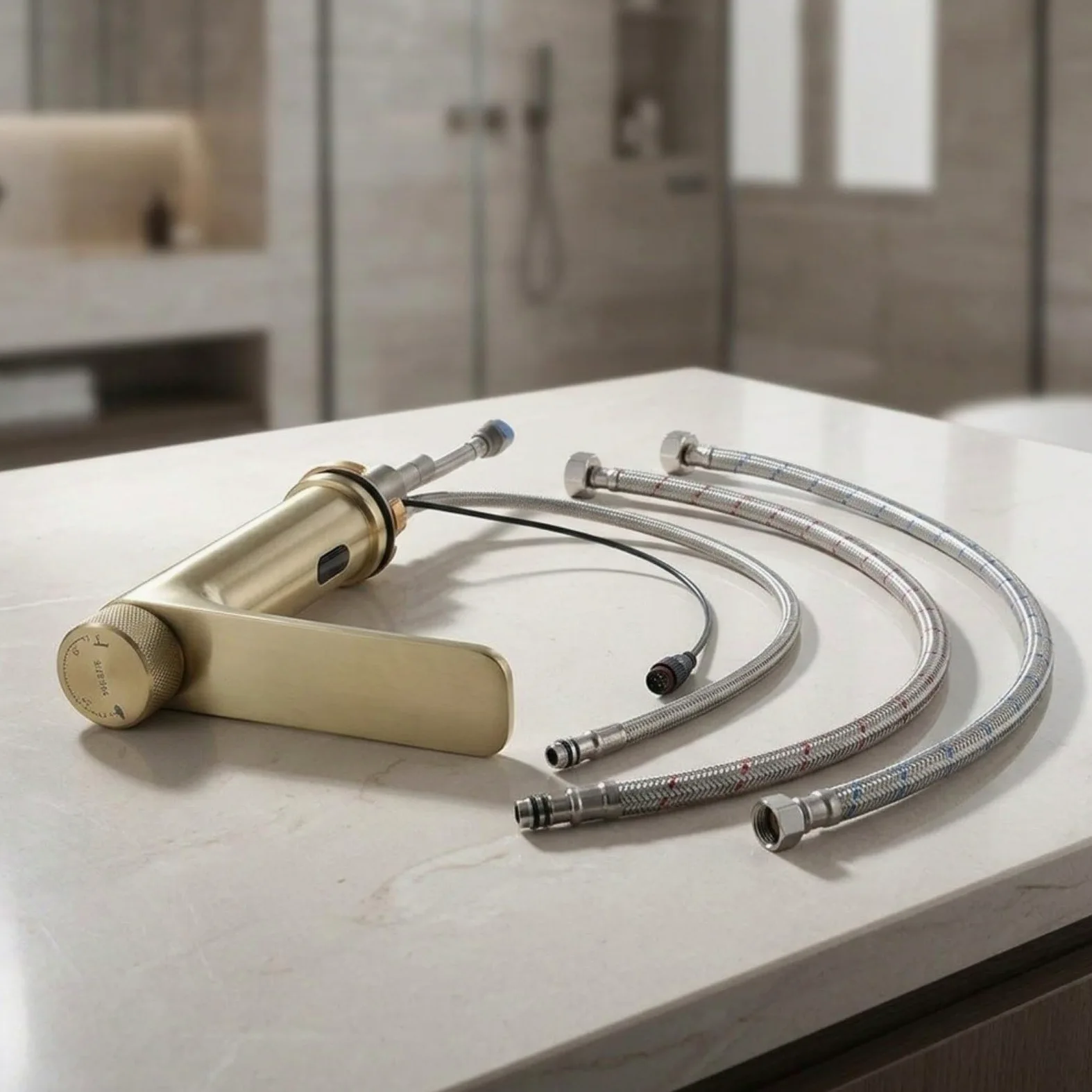 Grifo de sensor infrarrojo, grifo mezclador sin contacto, grifo de lavabo de baño con control de agua fría y caliente, activación automática del sensor, volante ergonómico antideslizante