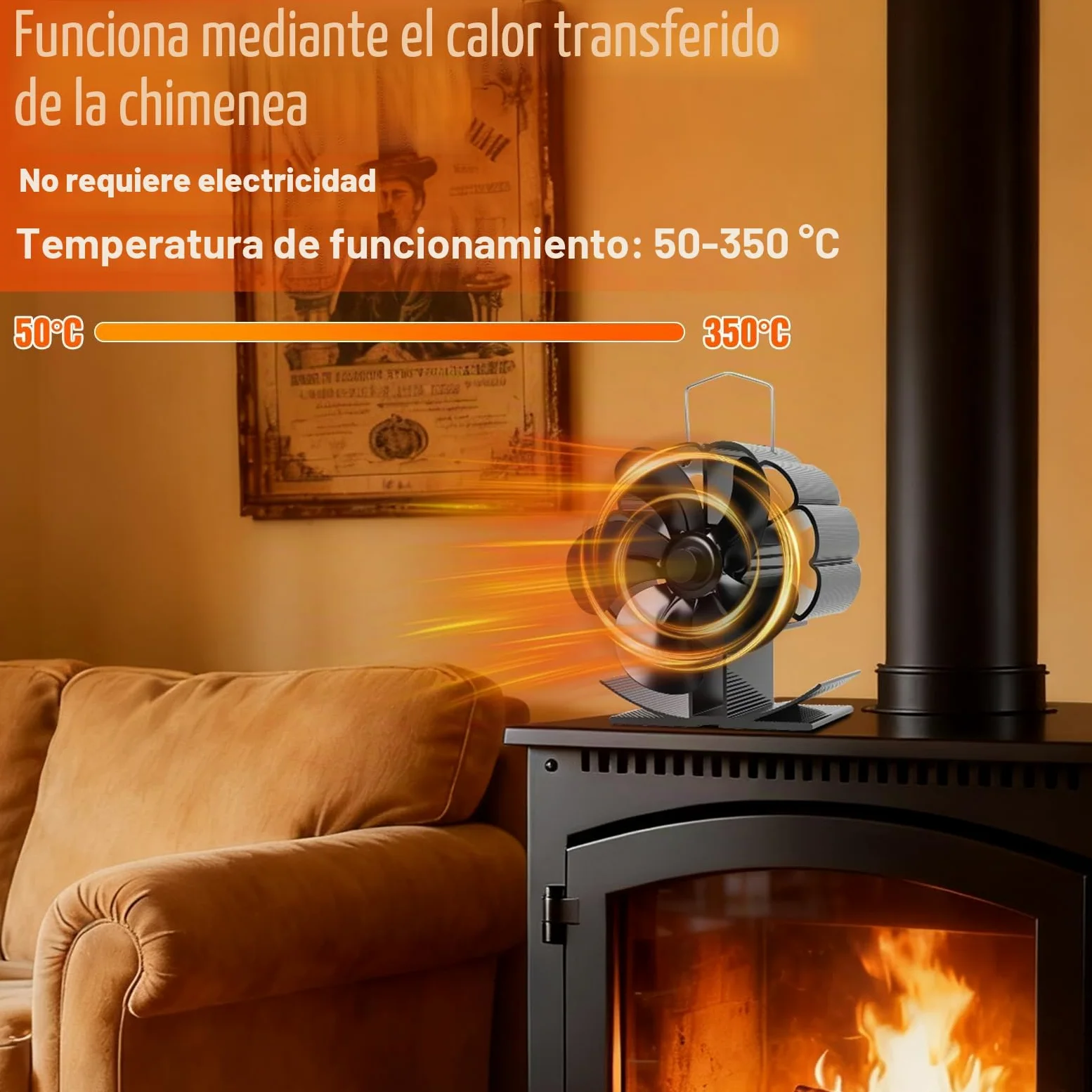 LURICO Ventilador de Chimenea sin electricidad, 5 Aspas Ventilador de Estufa, Ventilador de Estufa de Lena Silencioso para Estufas de Leña de Leña, Leña, Chimenea, Estufa (Negro)