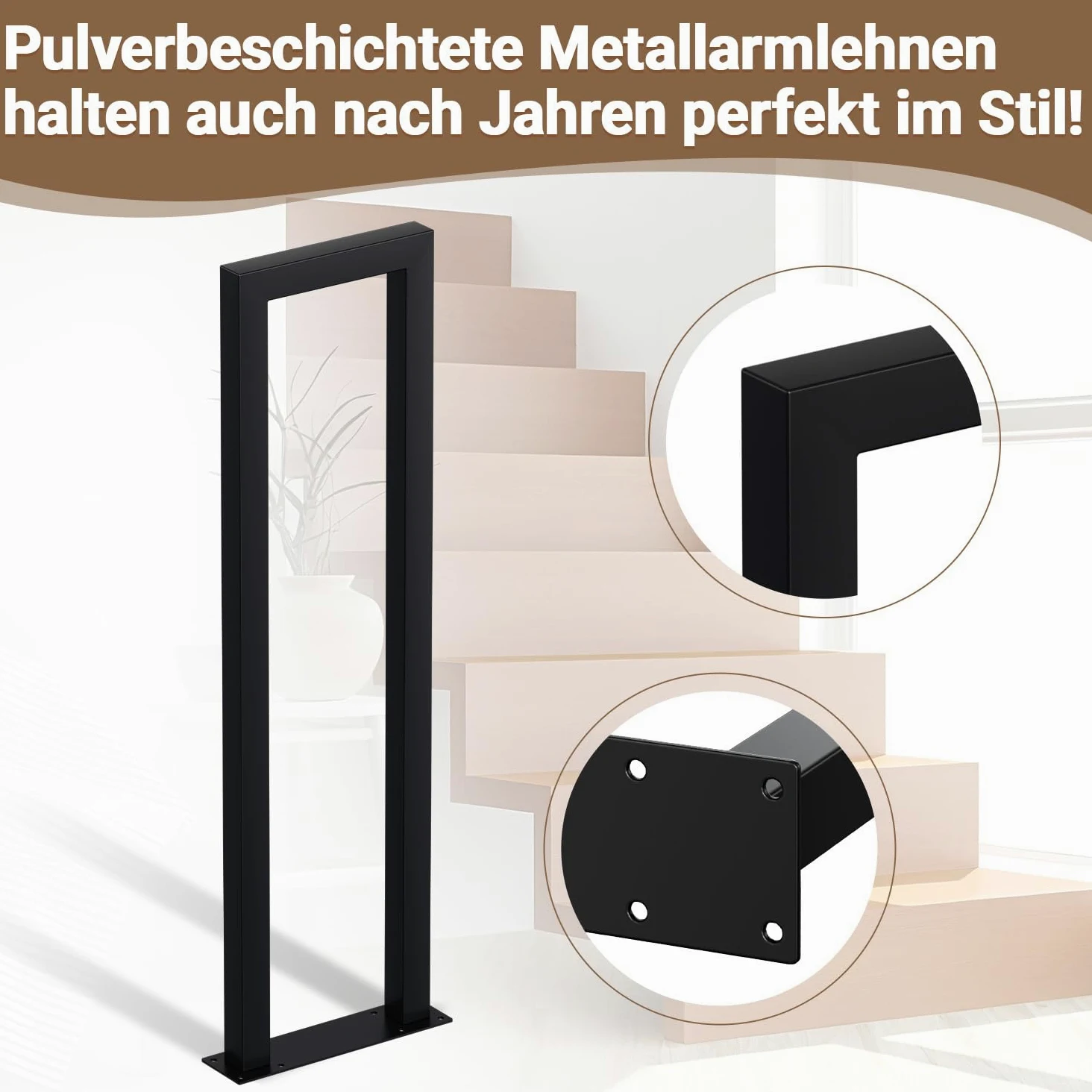 Barandilla para escaleras, barandilla negra en forma de U de 85 cm, pasamanos metálico, barandilla para escaleras con tubo cuadrado para lofts, villas y apartamentos, placas base conectadas