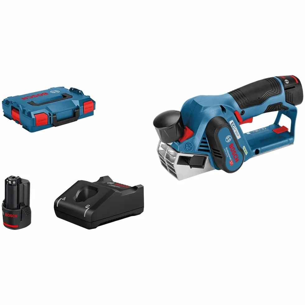 Bosch Professional 12V System cepillo a batería GHO 12V-20 (anchura del cepillo máx.: 56 mm, incl. 2 baterías 3.0Ah, cargador, 2 cuchillas de cepillado, L-BOXX)