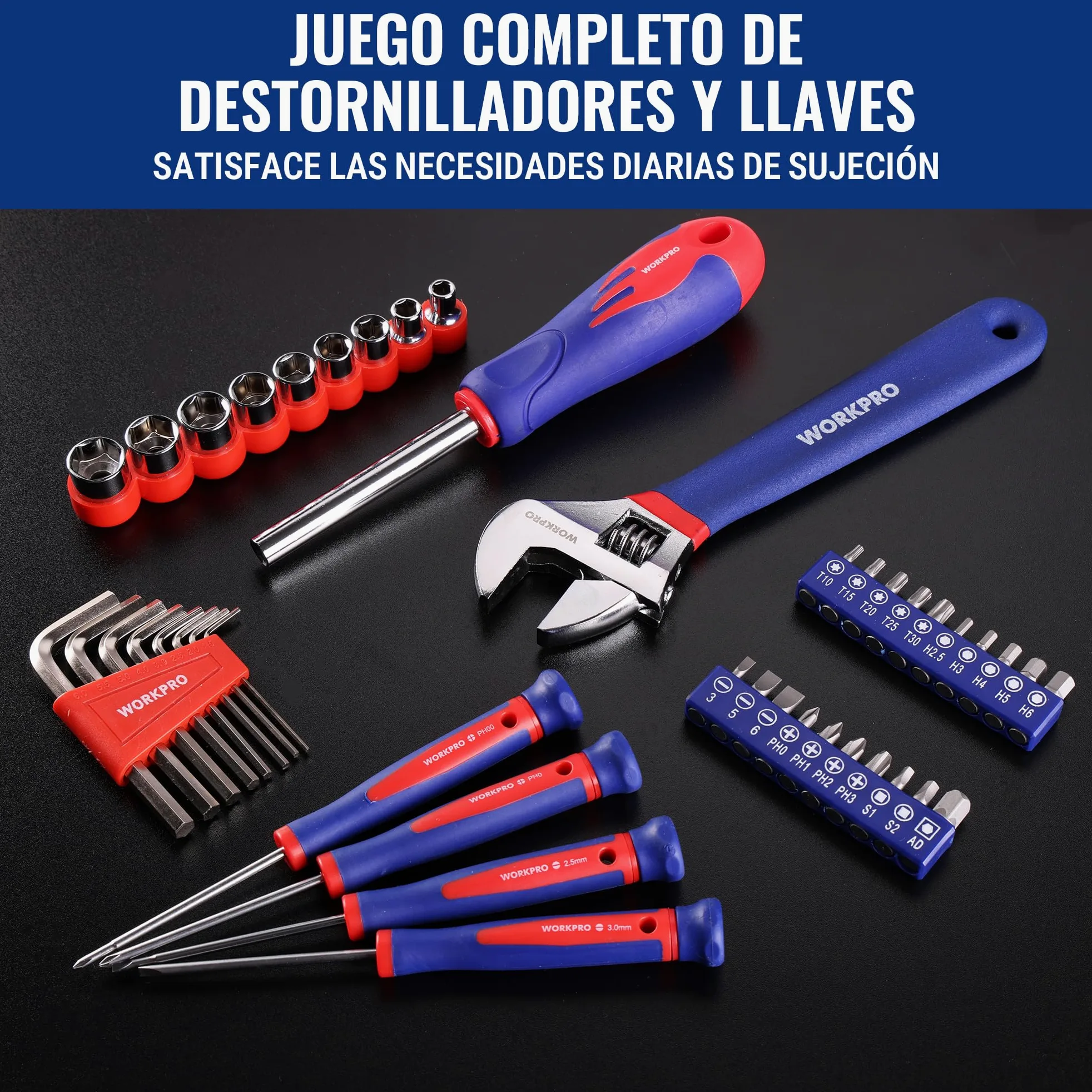 WORKPRO Juego de Herramientas Básicas 100-piezas, Herramientas manuales con Bolsa, Set de Herramientas Profesionales para Bricolaje y Arreglos Diarios