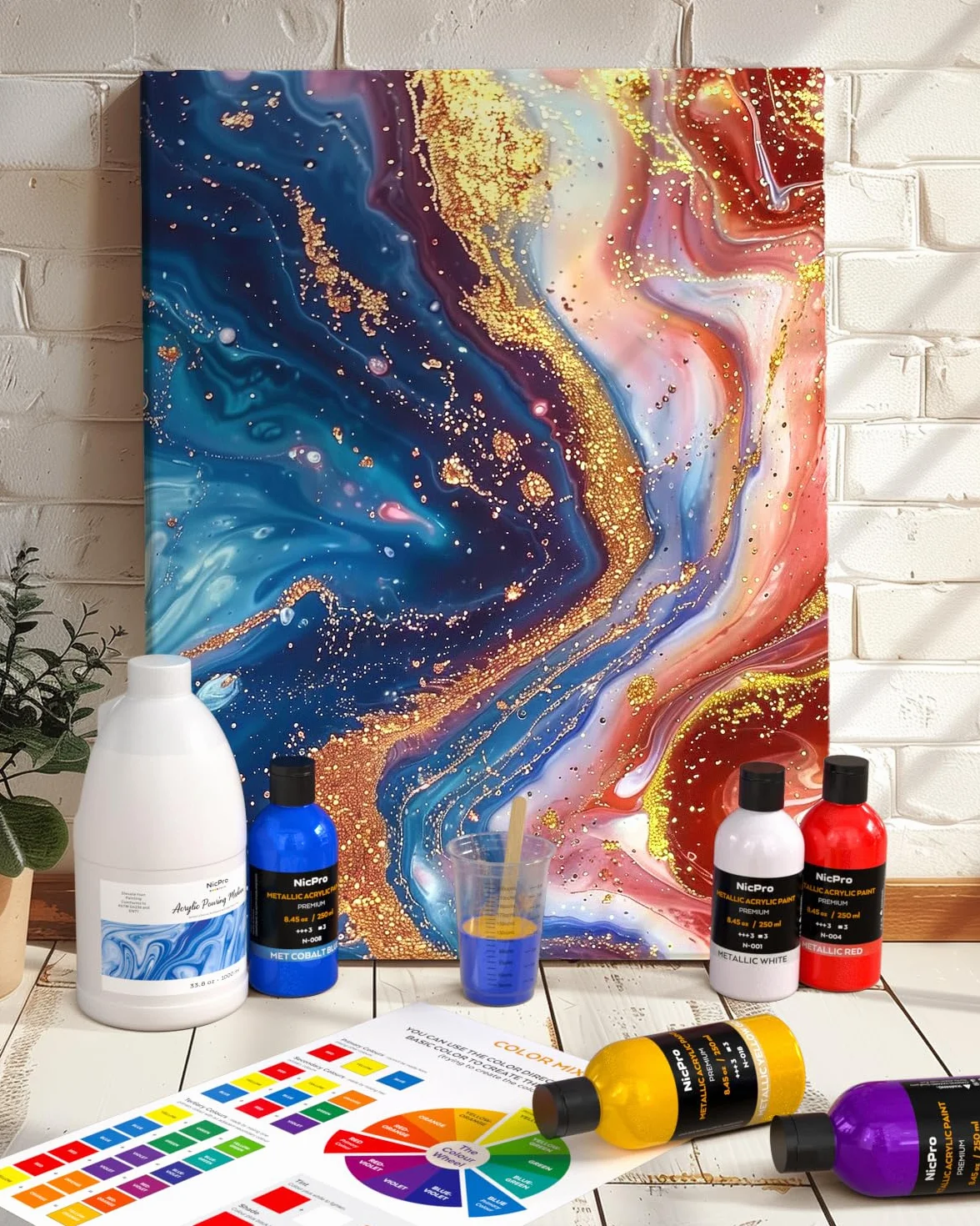 Nicpro 1000 ml Medio de Vertido para Pintura Acrílica, Diluyente para Pintura Acrílica, Medio de Fluidez Acrílica que Mejora la Consistencia del Flujo