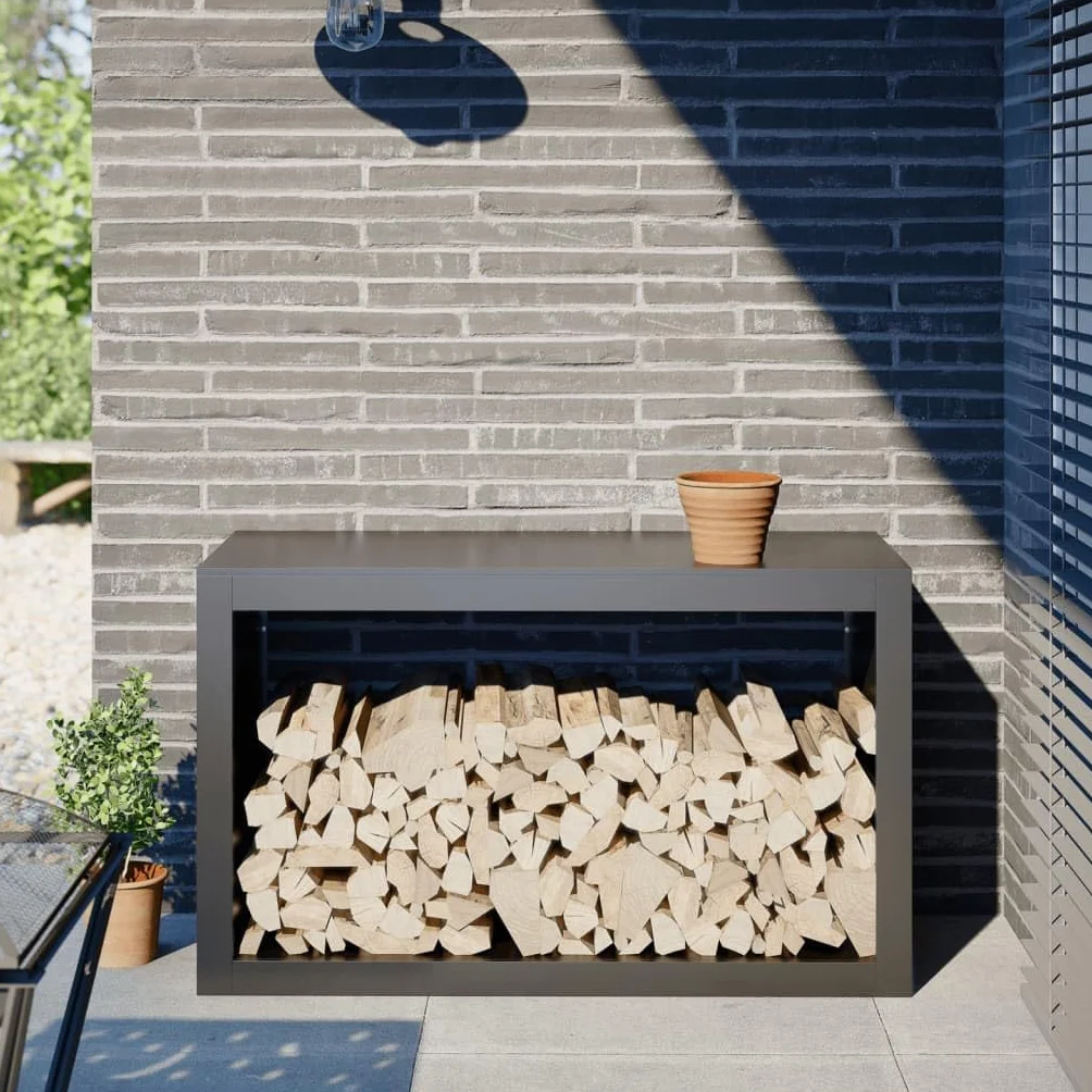 vidaXL Leñero de Acero Gris Antracita 100x40x60 cm, Soporte para leña, Almacenamiento de Troncos, Estante para leñas, Soportes para leña