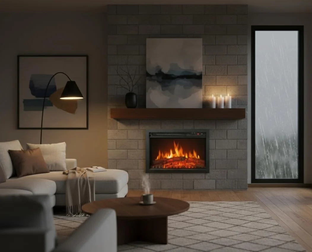 CHEMIN'ARTE Chimenea eléctrica empotrable Oxford con Efecto de Llama Leds - Chimenea eléctrica con calefacción – Inserto de Chimenea - Mando a Distancia - 61x20x45cm