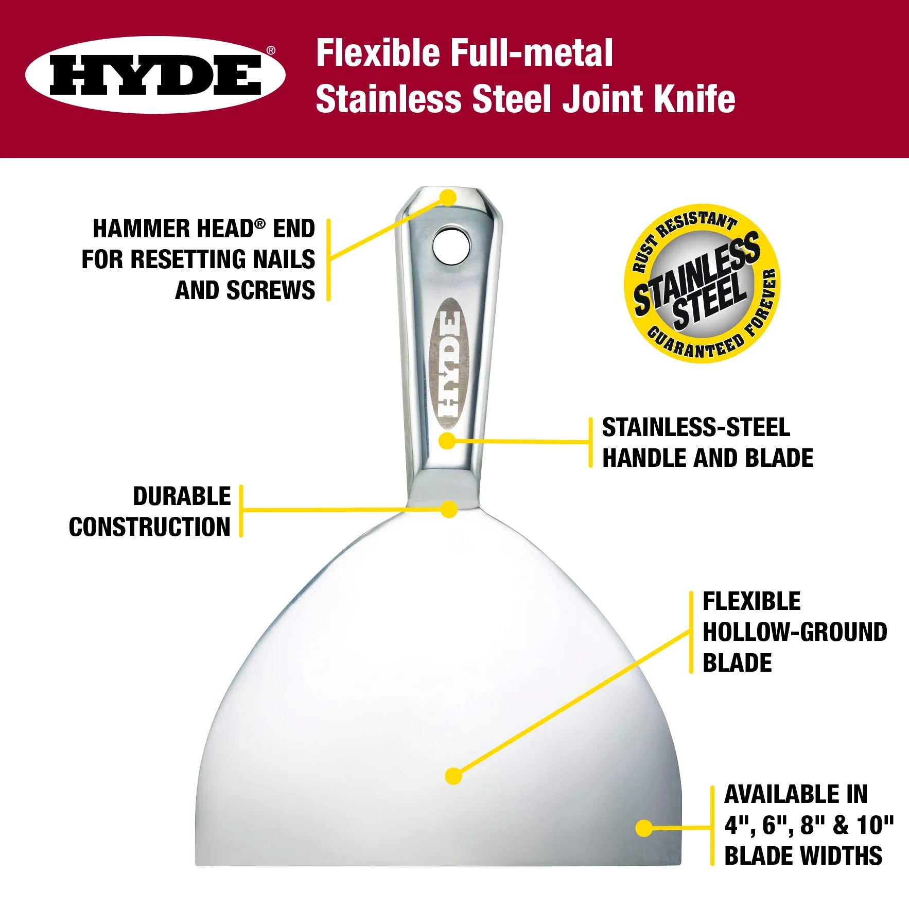 HYDE 06879 - Cuchillo para juntas de metal completo, 6 pulgadas, acero inoxidable