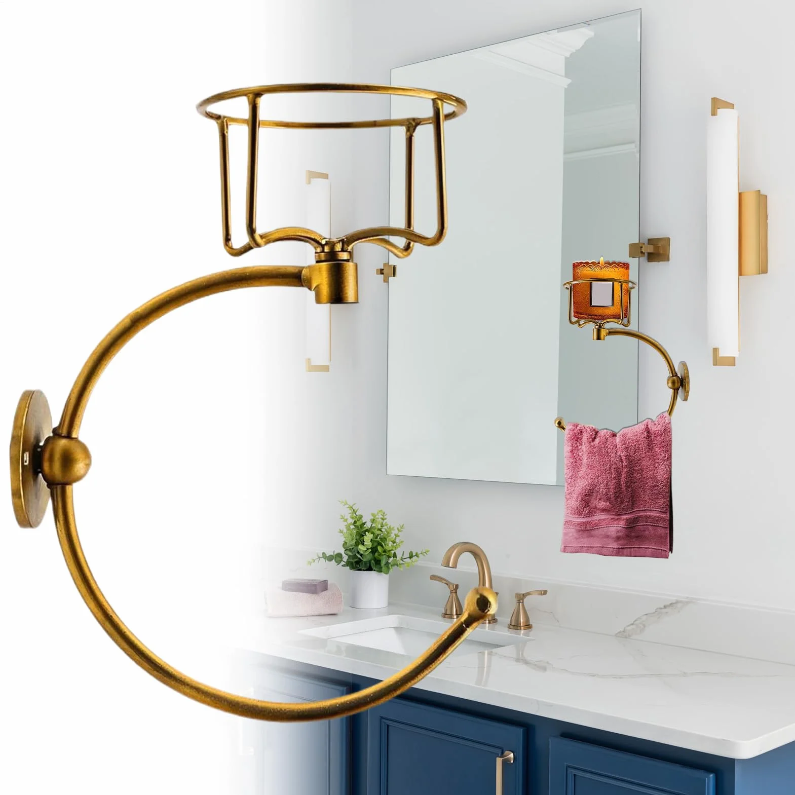 Toalla de Mano de Pared, Soporte de Toalla de Mano, Anillo de Gancho de Toalla de baño con Soporte de Velas, Estante Decorativo Elegante Creativo rústico para Amigos Hotel Hotel Kitchen Baith Centén