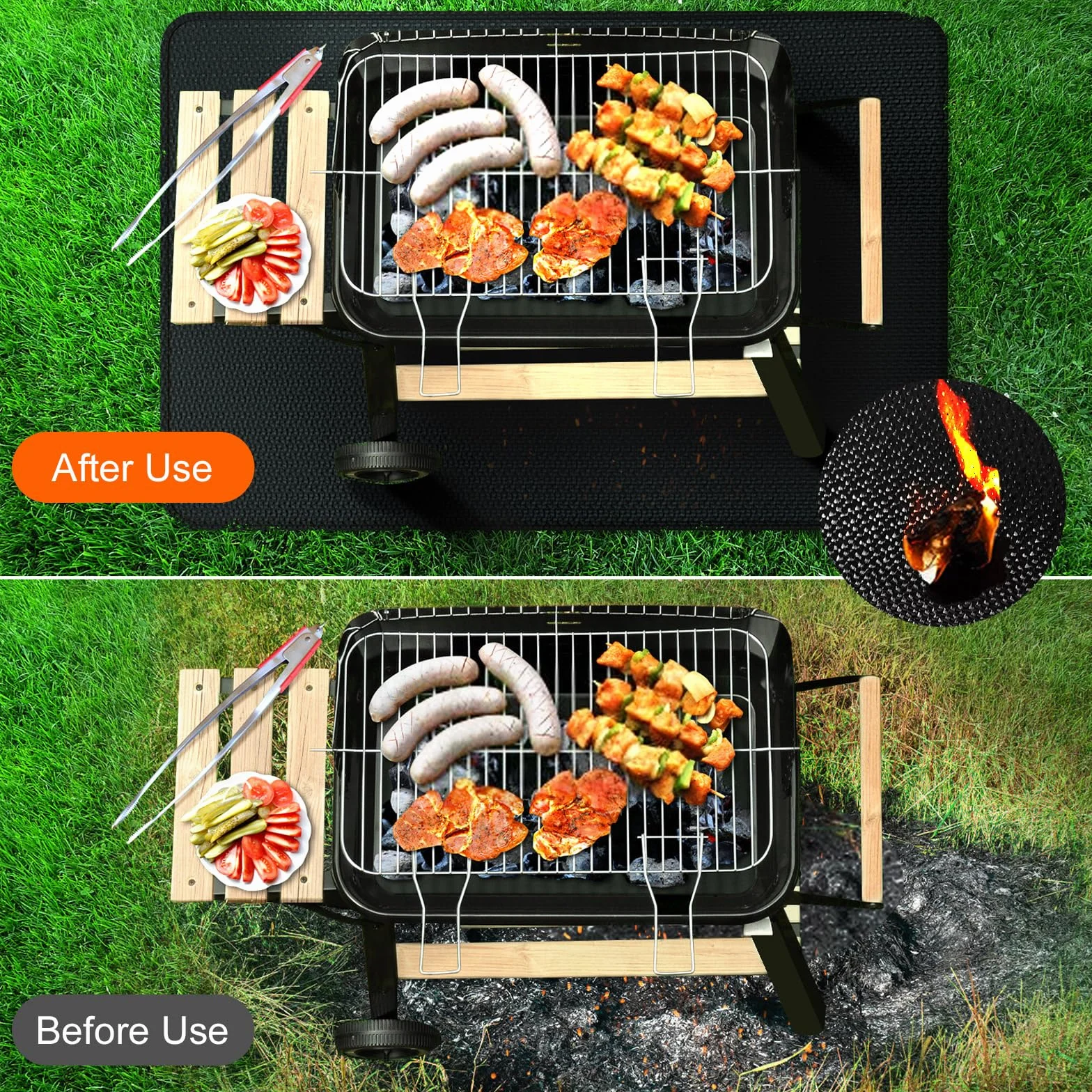 Tapete para debajo de la parrilla de 40 x 24 pulgadas para parrilla al aire libre, tapete ignífugo de 3 capas resistente al calor, tapete de protección de césped, protector de barbacoa impermeable a