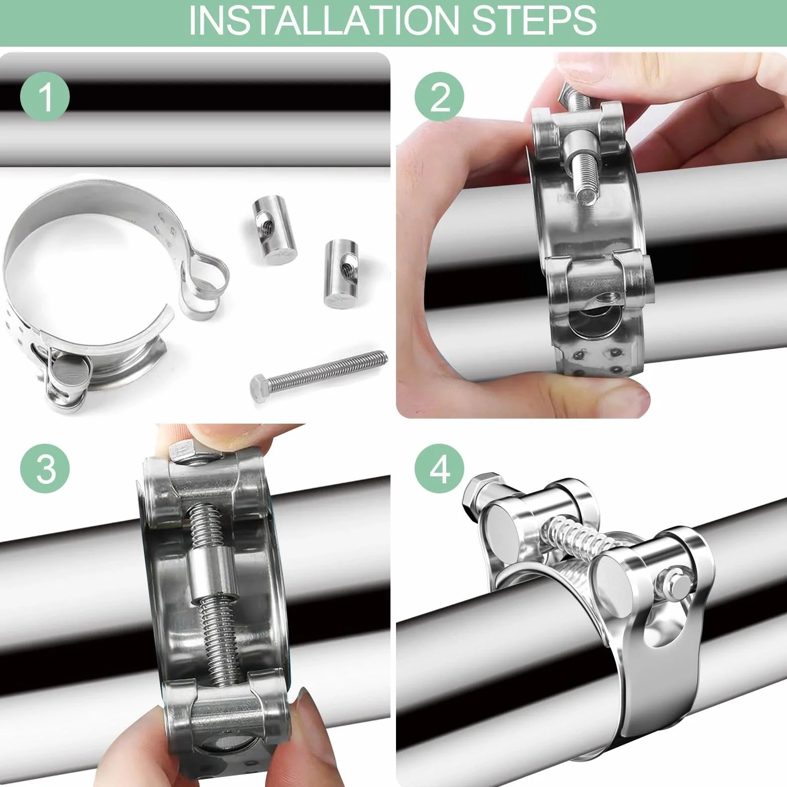 Abrazaderas Metálicas 32-35mm, Pinza Ajustable Inoxidable para Tubo de Escape de Motocicleta