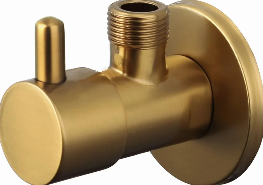 GME Llave de Escuadra 1/2” x 3/8” Oro Cepillado – Pack 2 Unidades – Válvula Angular de Corte para WC y Lavabo
