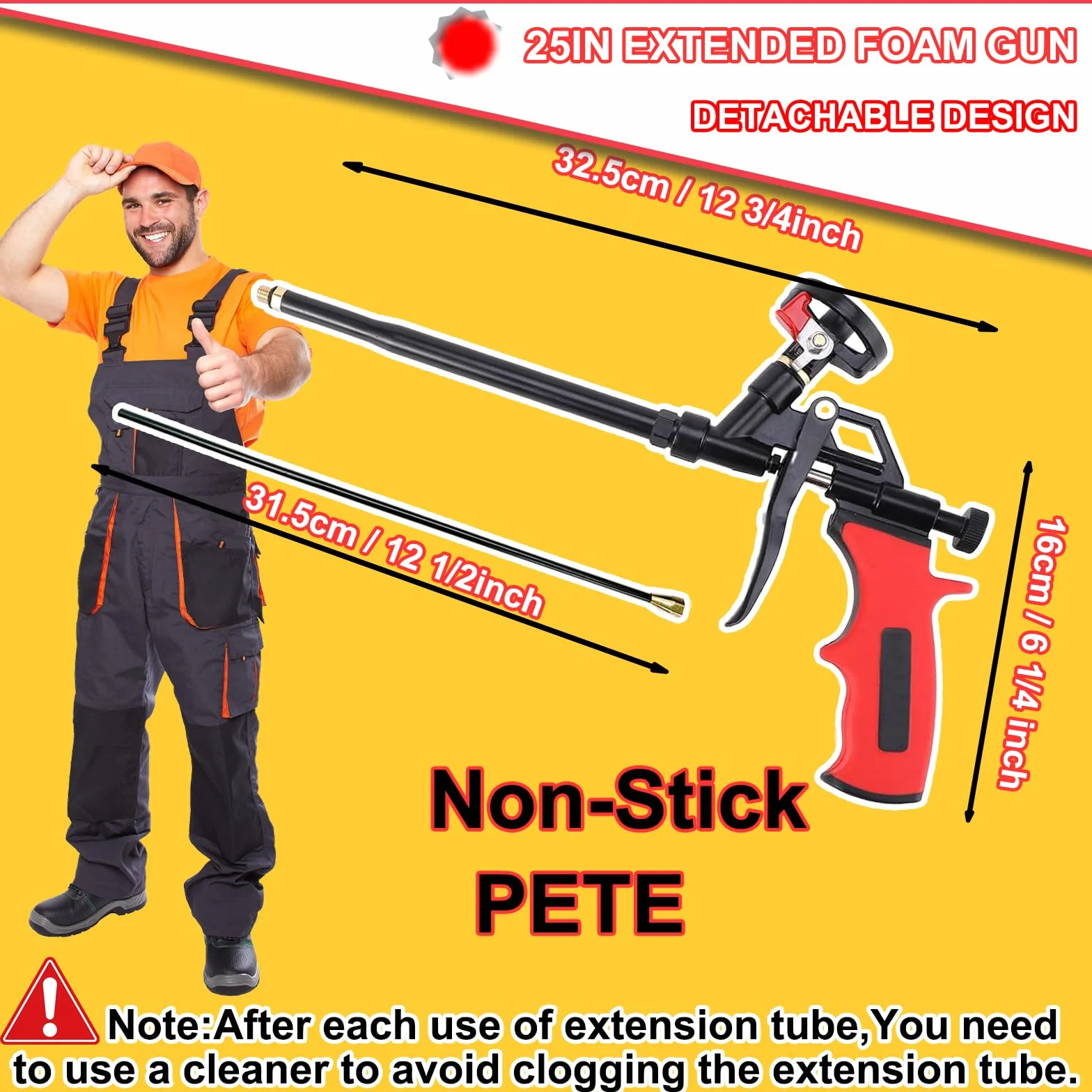 Pistola de espuma extensible 63cm - Cesta recubierta de PTFE antiadherente, pistola de espuma para aislamiento, pistola profesional para sellado, relleno, proyectos DIY (Roja)