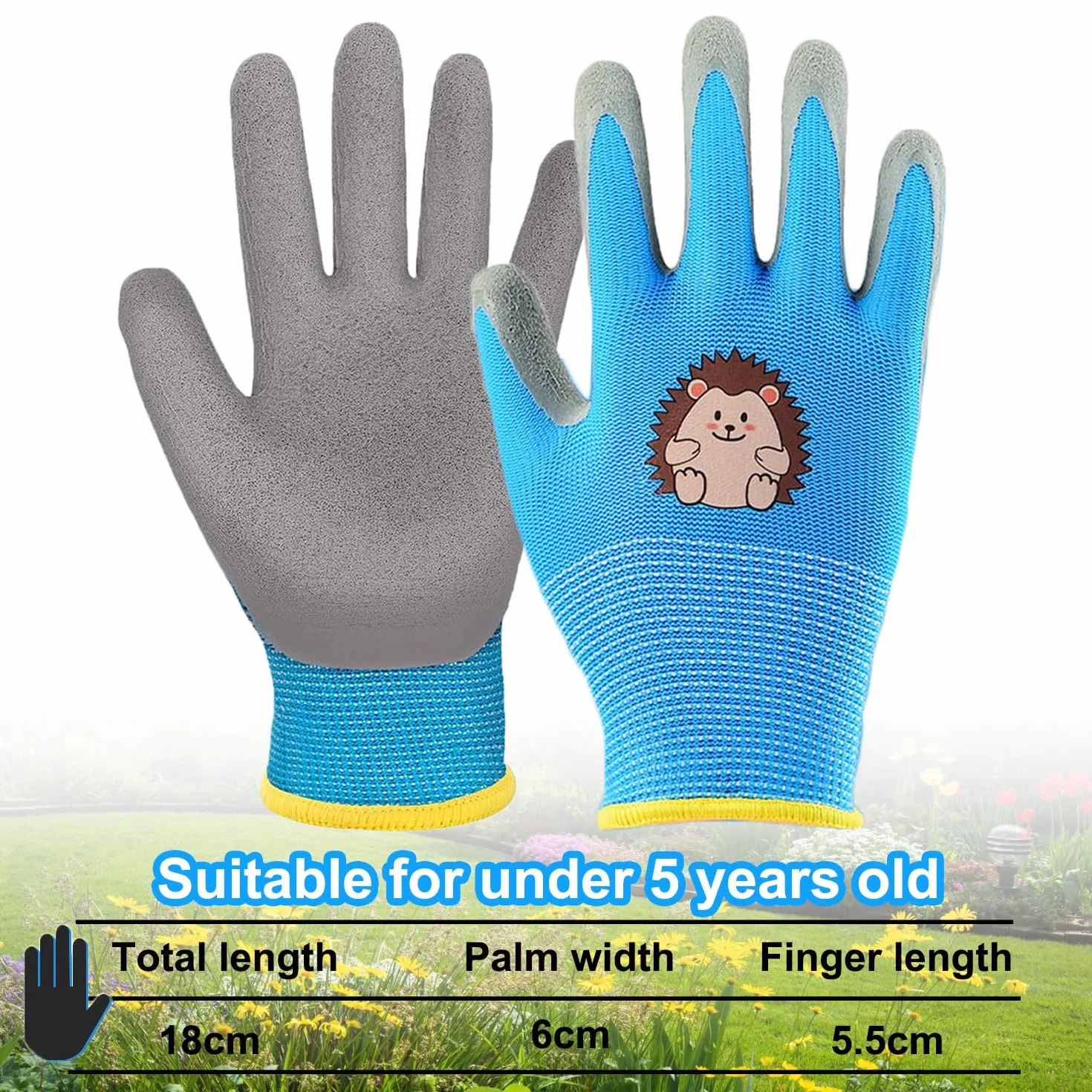 Guantes de Jardinería para Niños 3-5 Años Recubiertos de Goma Agarre Antideslizante