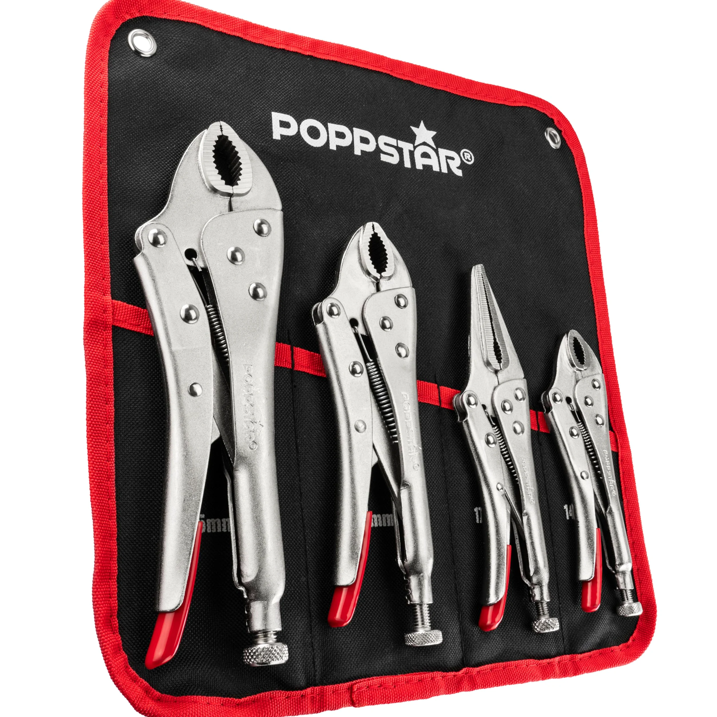 Poppstar Juego de alicates de presión con 3x alicates de soldadura (225/182 / 140 mm) y 1x alicate de punta larga (170 mm) inclusa bolsa