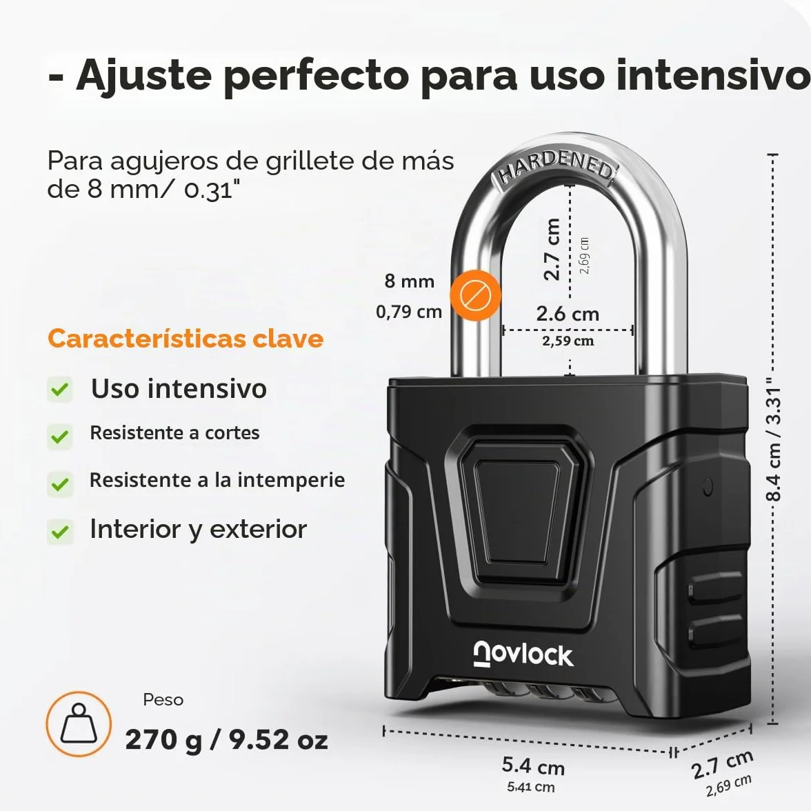 Candado de combinación de alta resistencia para exterior – impermeable, arco de 8 mm resistente al corte – para portones, vallas, cobertizos, trasteros, taquillas y armarios – pack de 1, negro