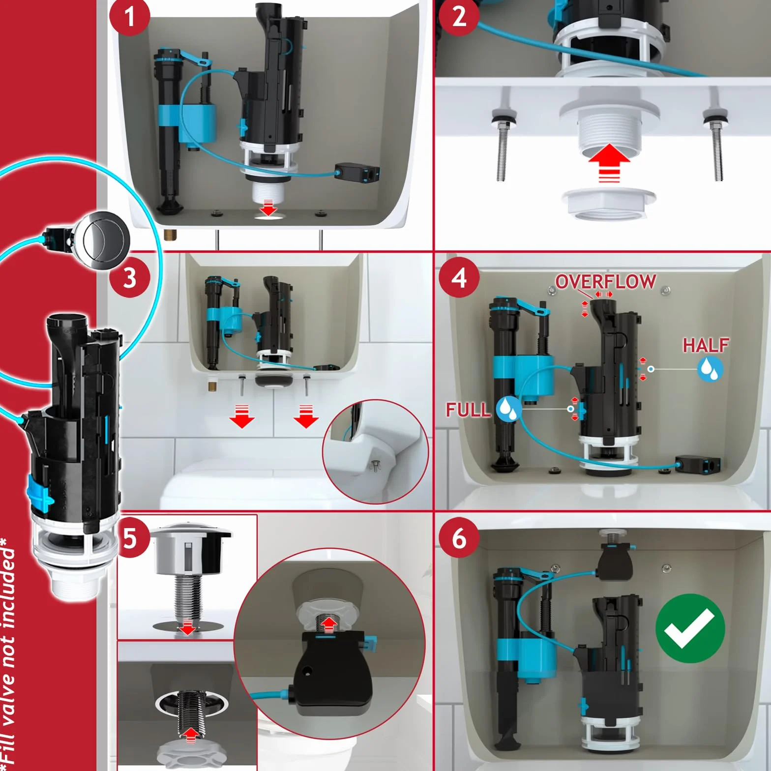SPARES2GO Kit Botón Pulsador Para Cisterna Inodoro 1,5" 2" Válvula Doble Descarga Universal