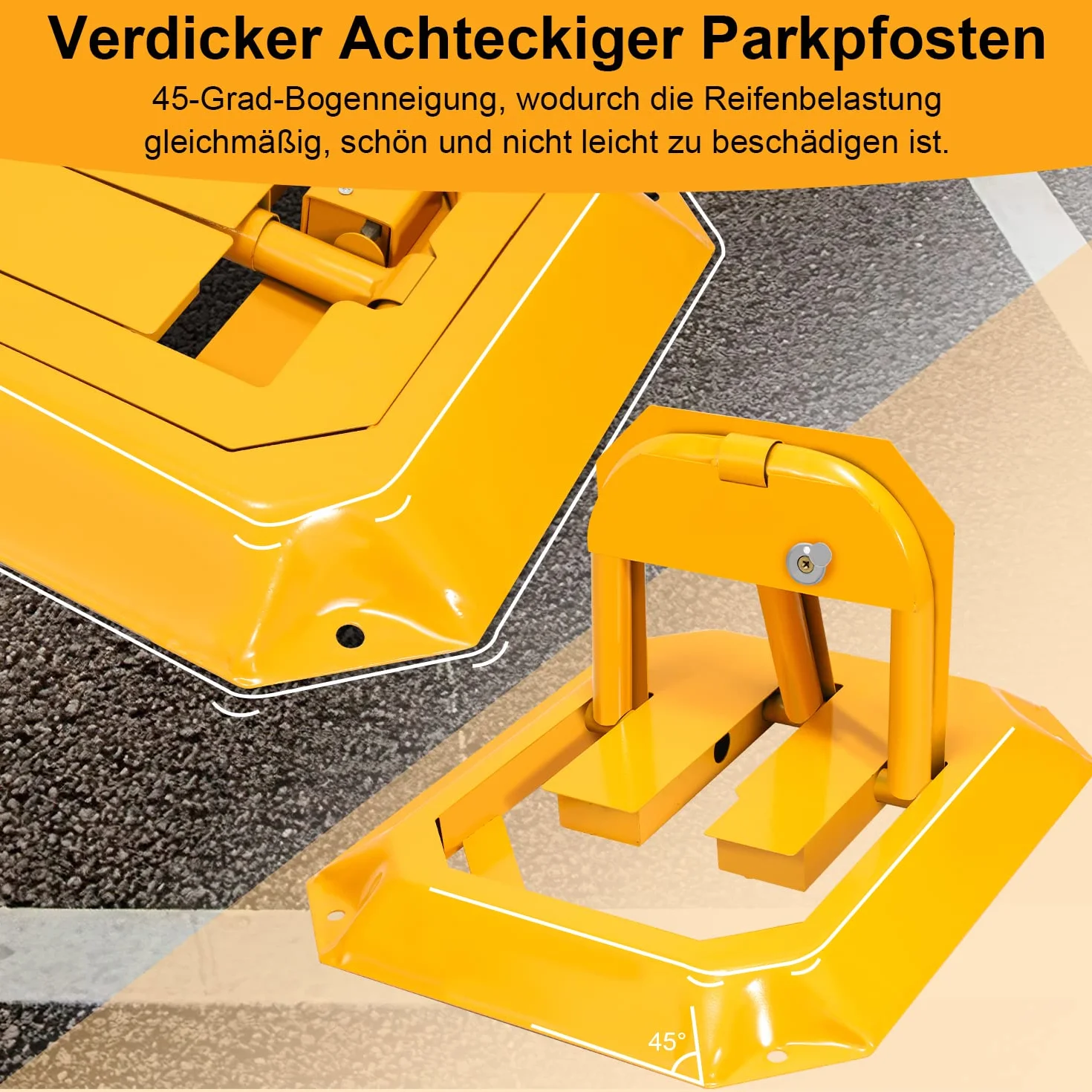 Sonnewelt 1 barrera de aparcamiento con 3 llaves, plegable, cerradura universal de aparcamiento, postes de barrera para garaje y entrada (amarillo)