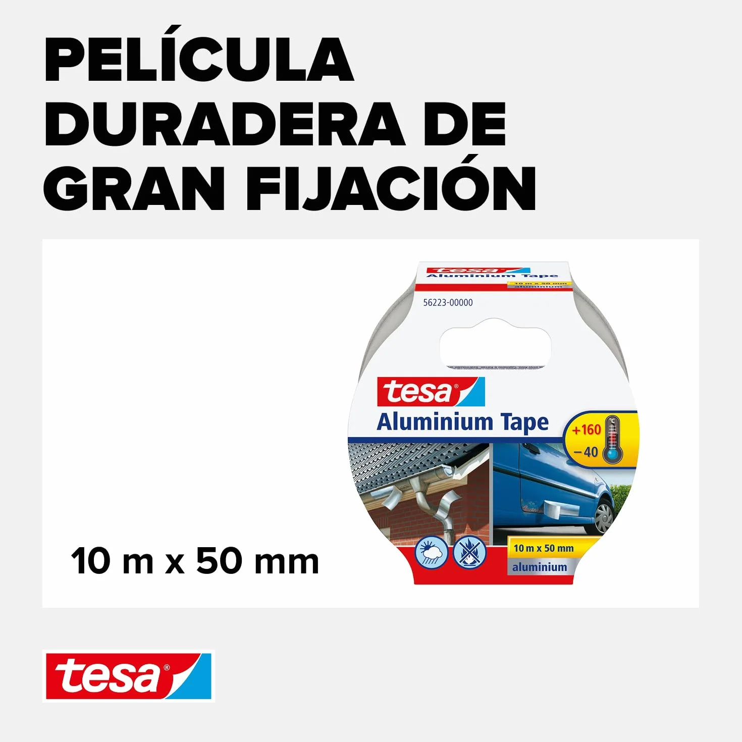 tesa 56223-00000-01-Cinta de Aluminio 50 micras-10m x 50mm, Standard, 10mx50mm