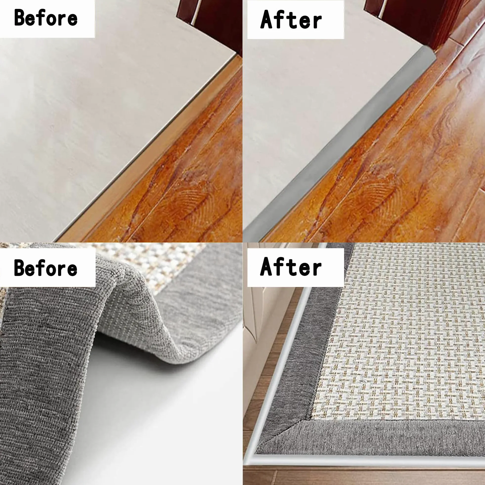 Perfil de Transición para Suelo, Perfil Transición Suelo Desnivel de, PVC Tapajuntas Suelo Adhesivo (Madera Gris, 15mm x 2m)