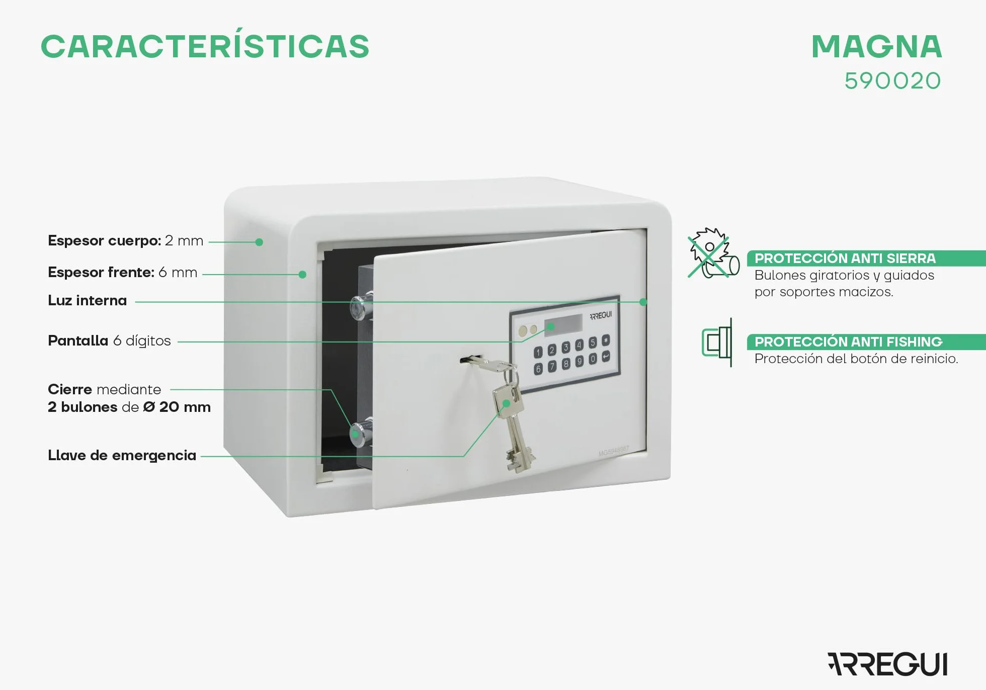 ARREGUI Magna 590020 Caja Fuerte Doble Seguridad Cerradura Código Llave 25x35x25 cm 16 L