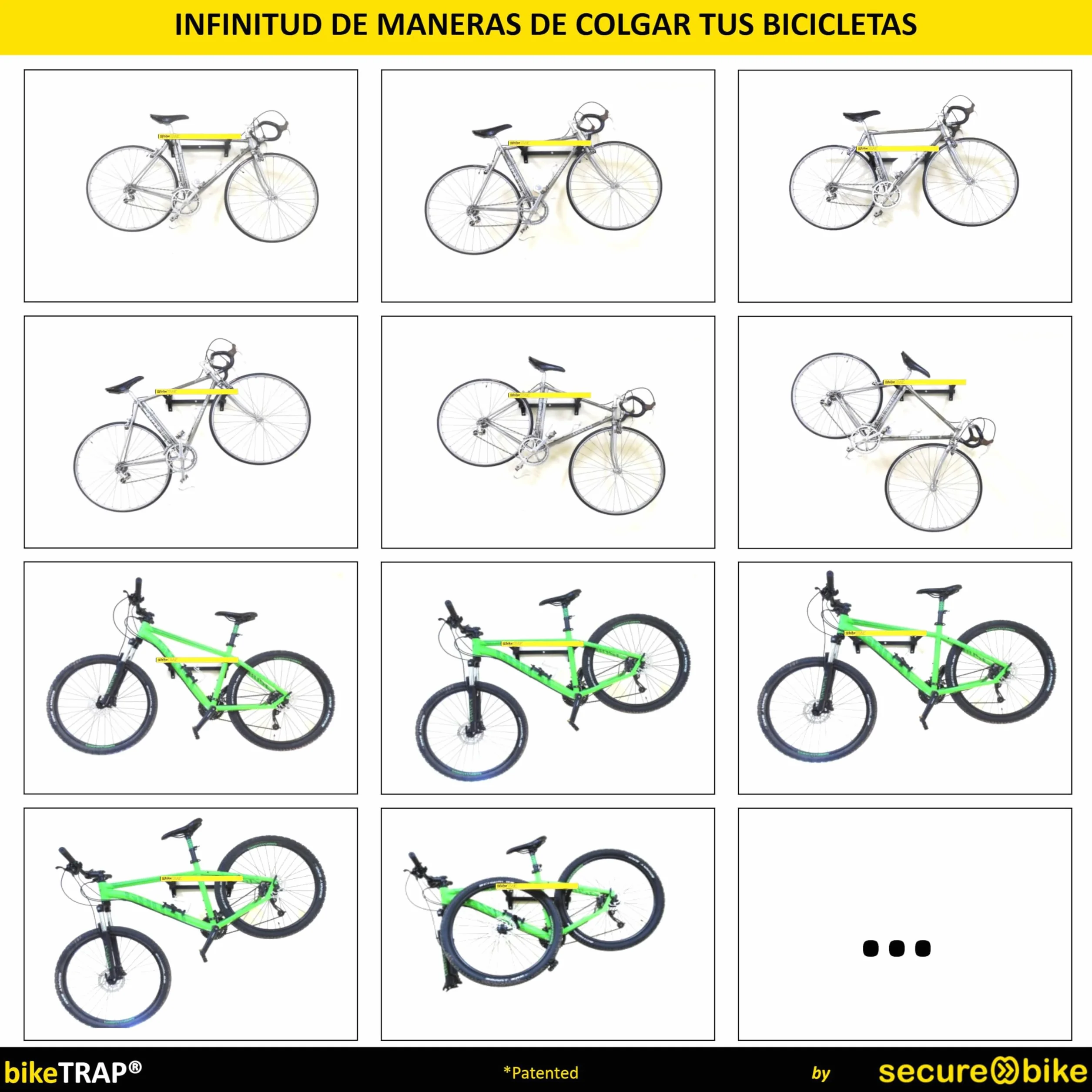 Soporte portabicicletas de Pared para Colgar hasta 2 bicis con Candado Antirrobo Alta Seguridad