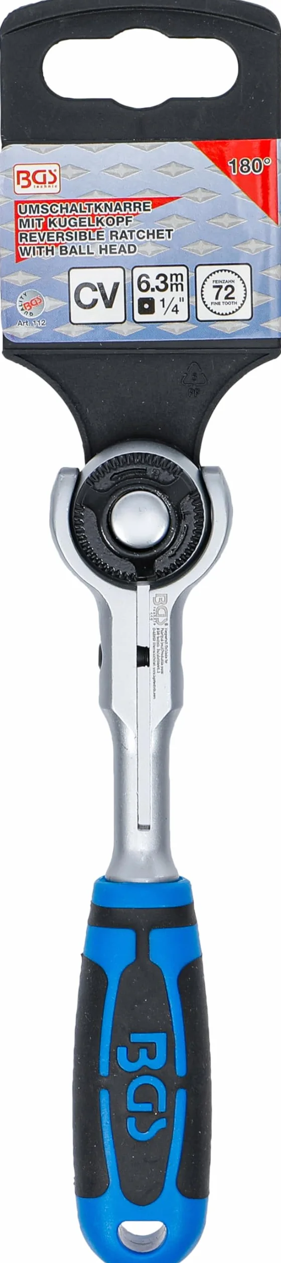 BGS 112 | Carraca reversible con cabeza de bola | 6,3 mm (1/4")