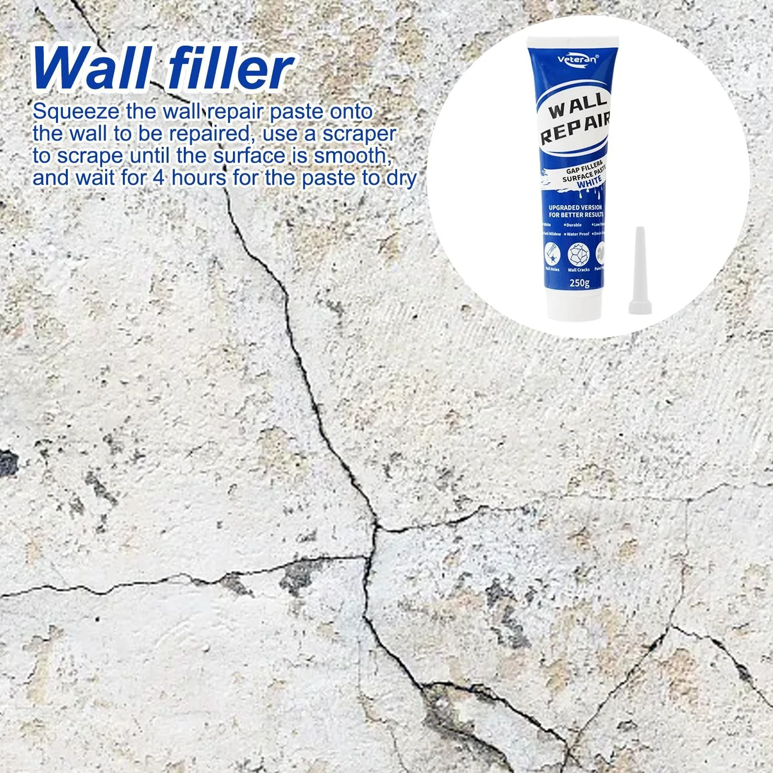 spackles Wall Repair, Plaster Wall Repair Paste, Household Mending Cream, Quick Drying White Tile Grout Filler, Crack and Peeling Agent for Walls, Ceilings, Azulejos and Home Renovation