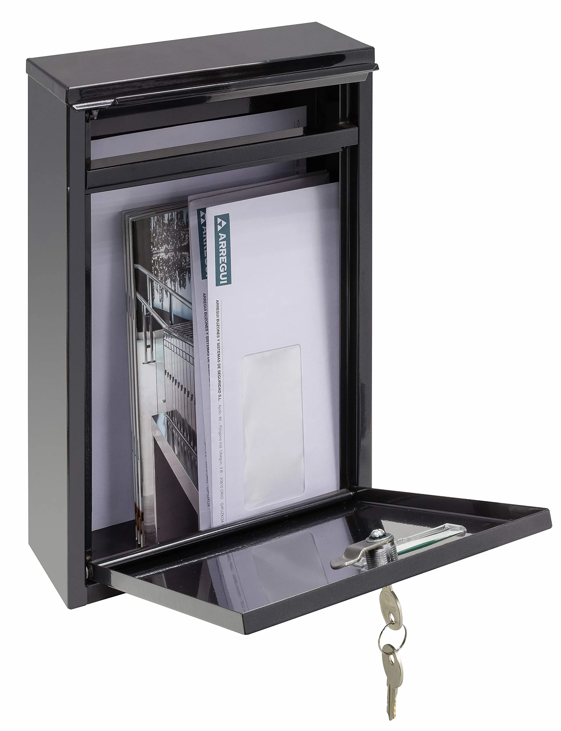 ARREGUI Zaguán E5754 Buzón Exterior de Acero Tamaño S (Correo DIN A5) | Buzón de Pared Pequeño | Buzón de Correo con Boca Trasera Recogecartas | Antilluvia | Fácil de Instalar | Negro