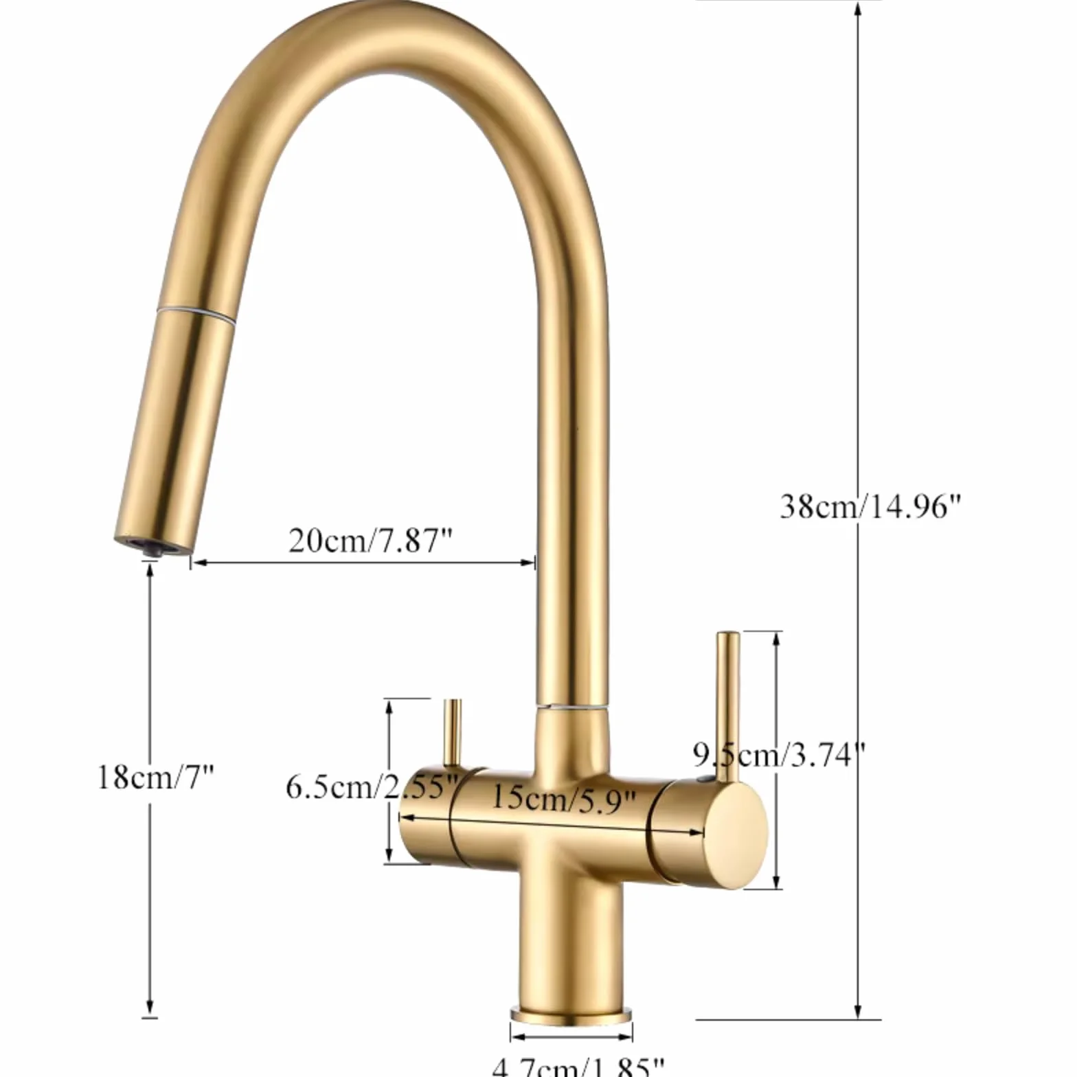 Grifo de cocina de 3 vías Slender con ducha extraíble, caño giratorio 360°, conexión para filtro de agua, acero inoxidable