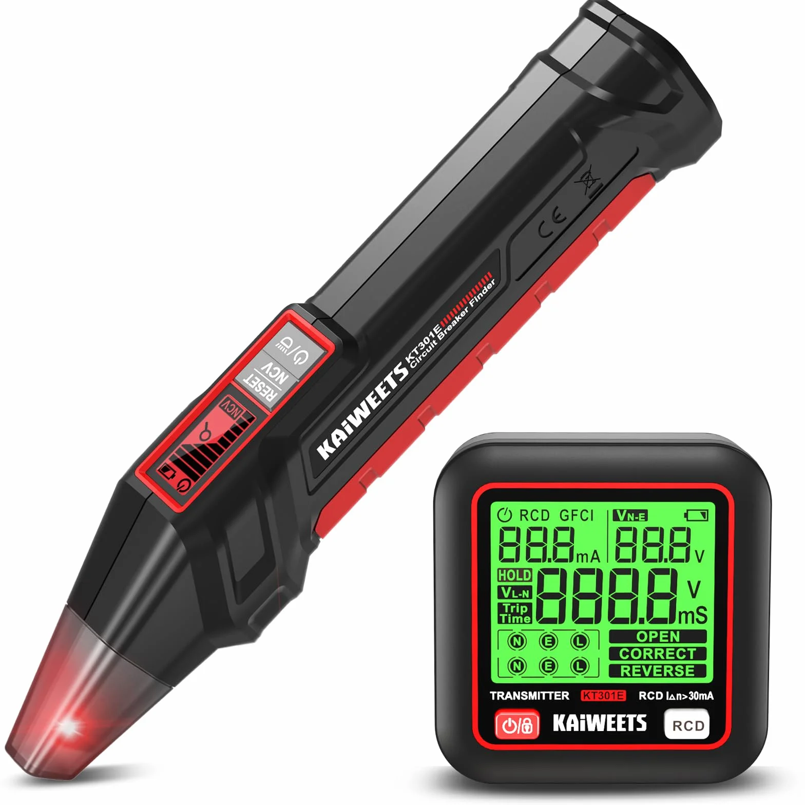 KAIWEETS Localizador de Disyuntores Pantalla LCD, Comprobador Enchufes Prueba RCD Verificación Cableado, Detector Cables NCV Linterna LED