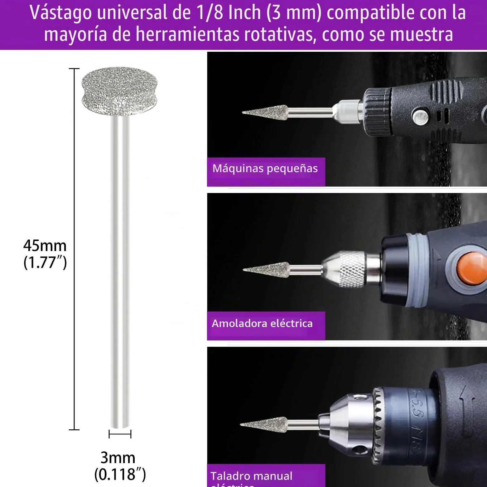 Juego de 52 brocas de diamante multifuncionales compatibles con Dremel, brocas de diamante para herramientas rotativas, vástago de 3 mm, para tallar, pulir, moler