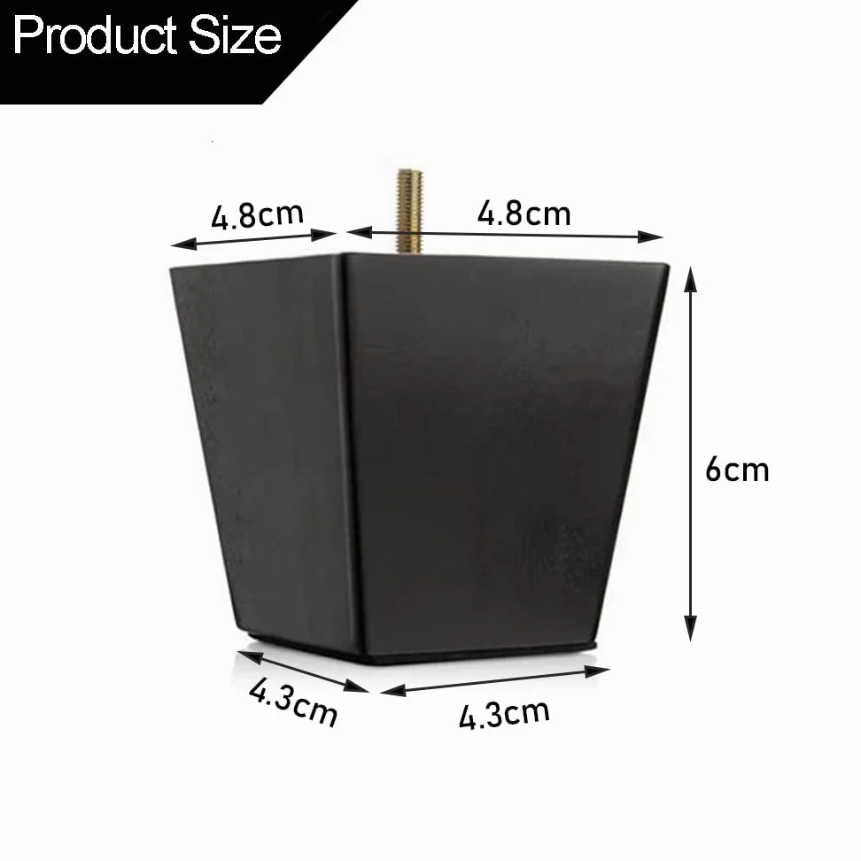 4 Piezas Patas para Muebles Negro, Patas de Madera Rectas de 6/10/ 15 cm con Rosca M8 y Placa de Montaje para Sofá, TV, Armario, Cama, Mesa de Comedor
