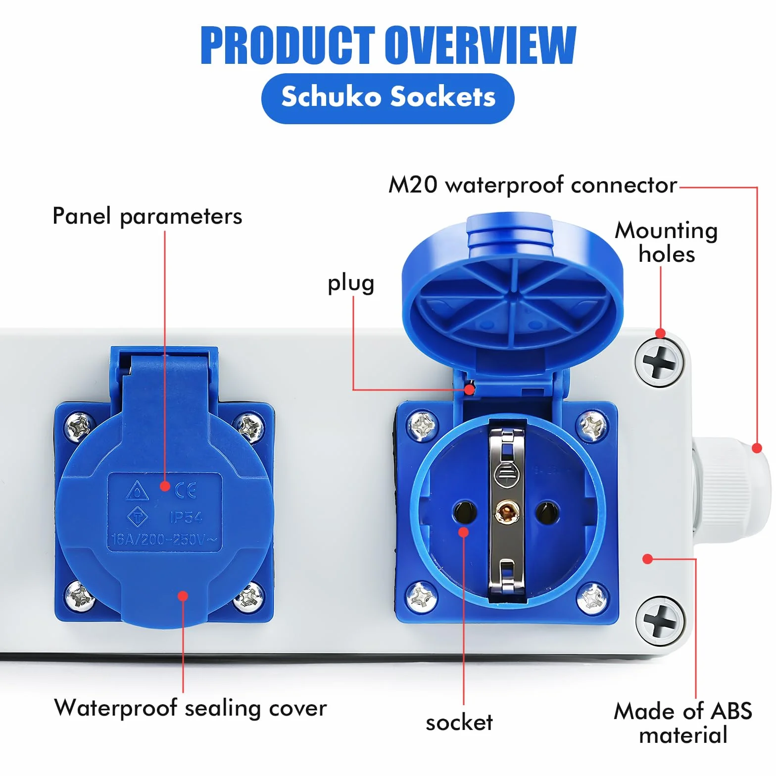 Distribuidor de corriente mural con Enchufe schuko 3 x 220V 16A Cuadro electrico Distribución de corriente para edificios Índice de protección IP54 apto para interiores y exteriores