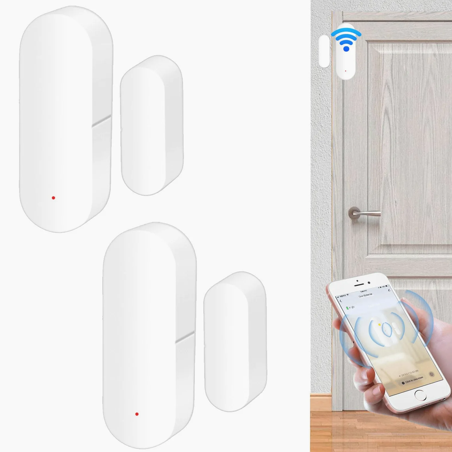 Sensor de Puerta WiFi, Juego de 2 Sensores de Ventana Inalámbricos, Alarma, Sensor de Puerta Smart Tuya