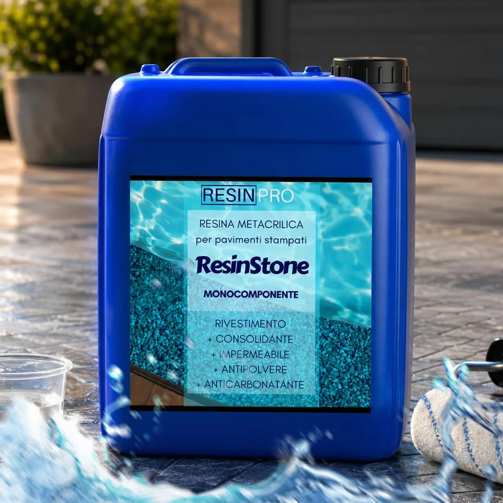 RESIN PRO - Resina metacrílica monocomponente ResinStone - Revestimiento para suelos de hormigón impreso, consolidante, impermeable, a prueba de polvo, transitable - 2 L 30m2.