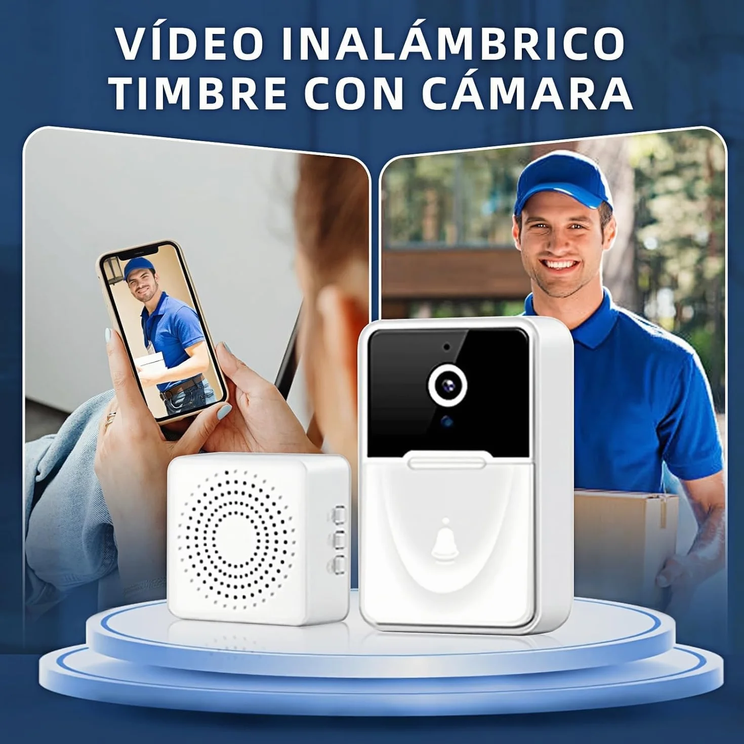 Genérico VideotimbreTimbre Inalámbrico con 2.4GHz WiFi, HD Vídeo Timbre Puerta Inteligente con Cámara, Visión Nocturna, Audio bidireccional, Instalación Fácil por App Cuenta Propia