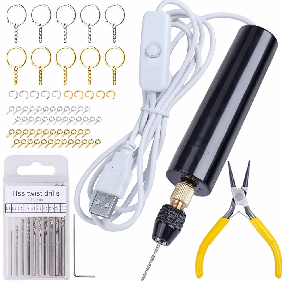 Juegos de Taladros EléCtricos de Resina de 74 Piezas, Abrazadera de 3 Mordazas, Aplicable un Rango de PerforacióN MáS (0-3 Mm), Kit para Hacer Llaveros