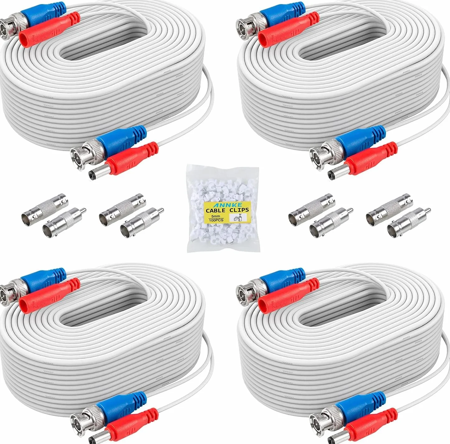 ANNKE 30m / 100ft Cable de Video DC Power HD/AHD/TVI Premade All-in-One BNC Video 4pcs para cámara CCTV DVR Sistema de Seguridad Grabadora de vigilancia, Blanco