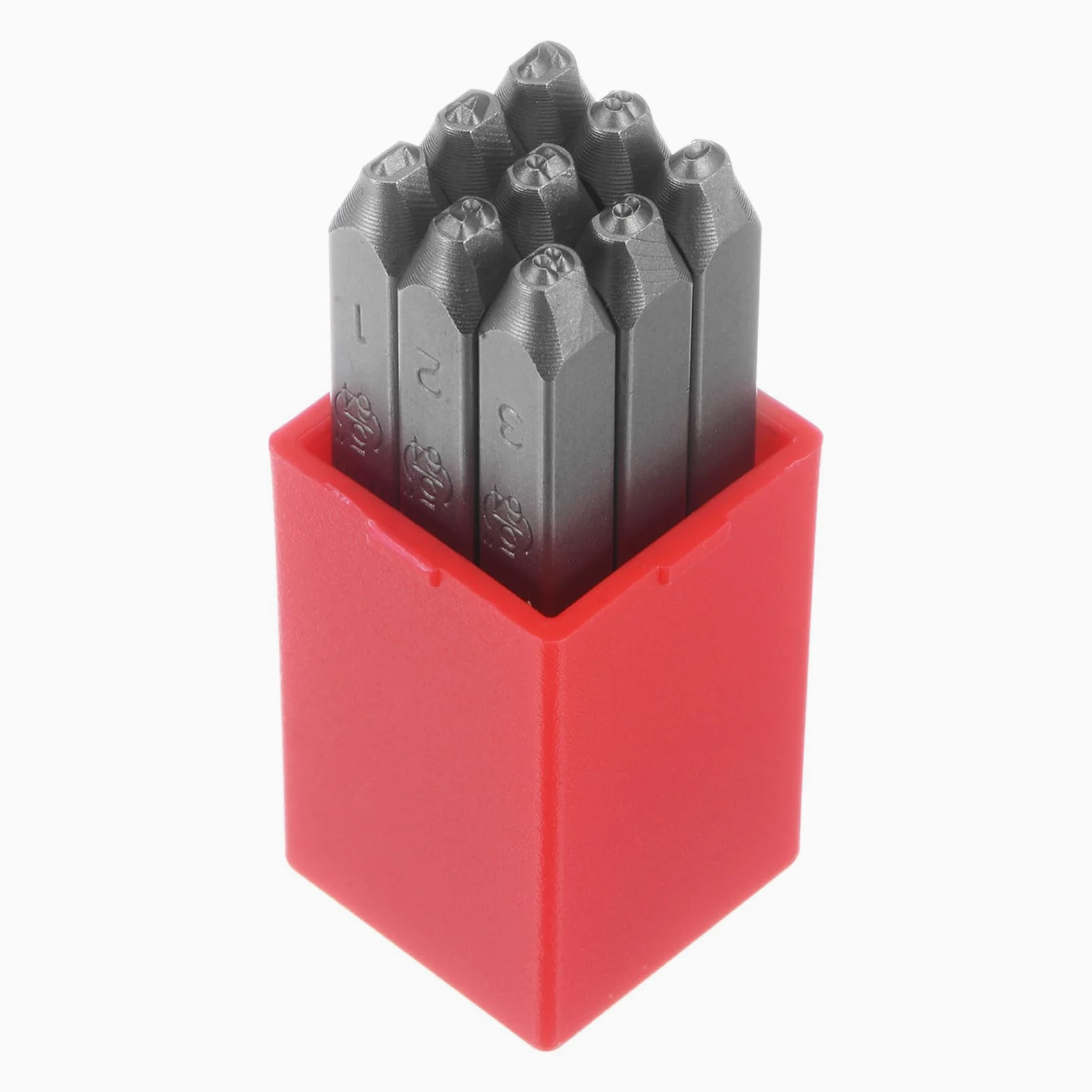 QUARKZMAN 9uds Número Sello Juego 5/64" 2mm Alto Herramienta Acero 0-9 Punzón Prensa Herramientas Metal Sellos Juego Martillo Mano Punzón para Metal Plástico Madera Cuero Estampado