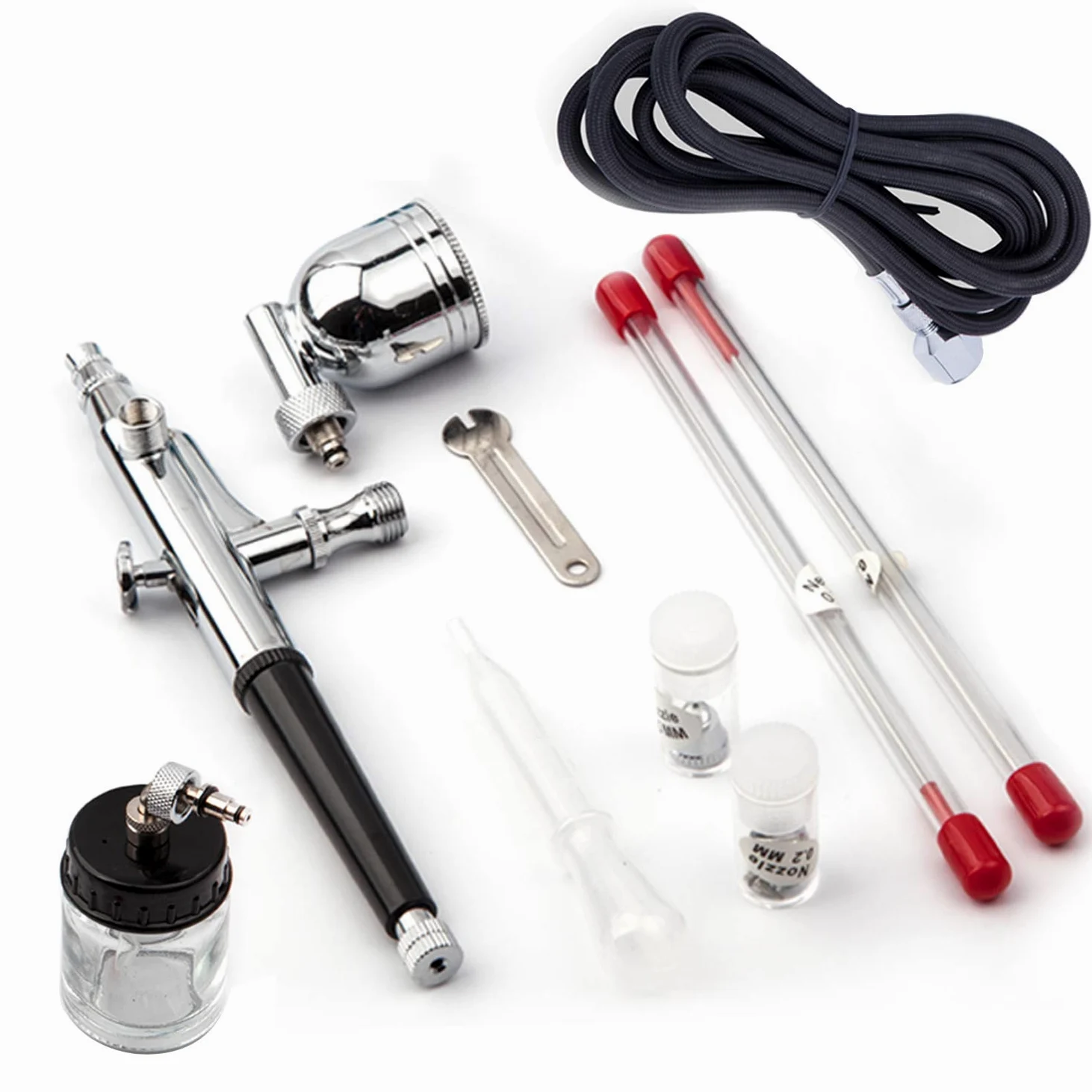 Fengda Pistóla de aerógrafo kit FE-134K con aguja/boquilla de 0,2/0,3/0,5 y tubo.