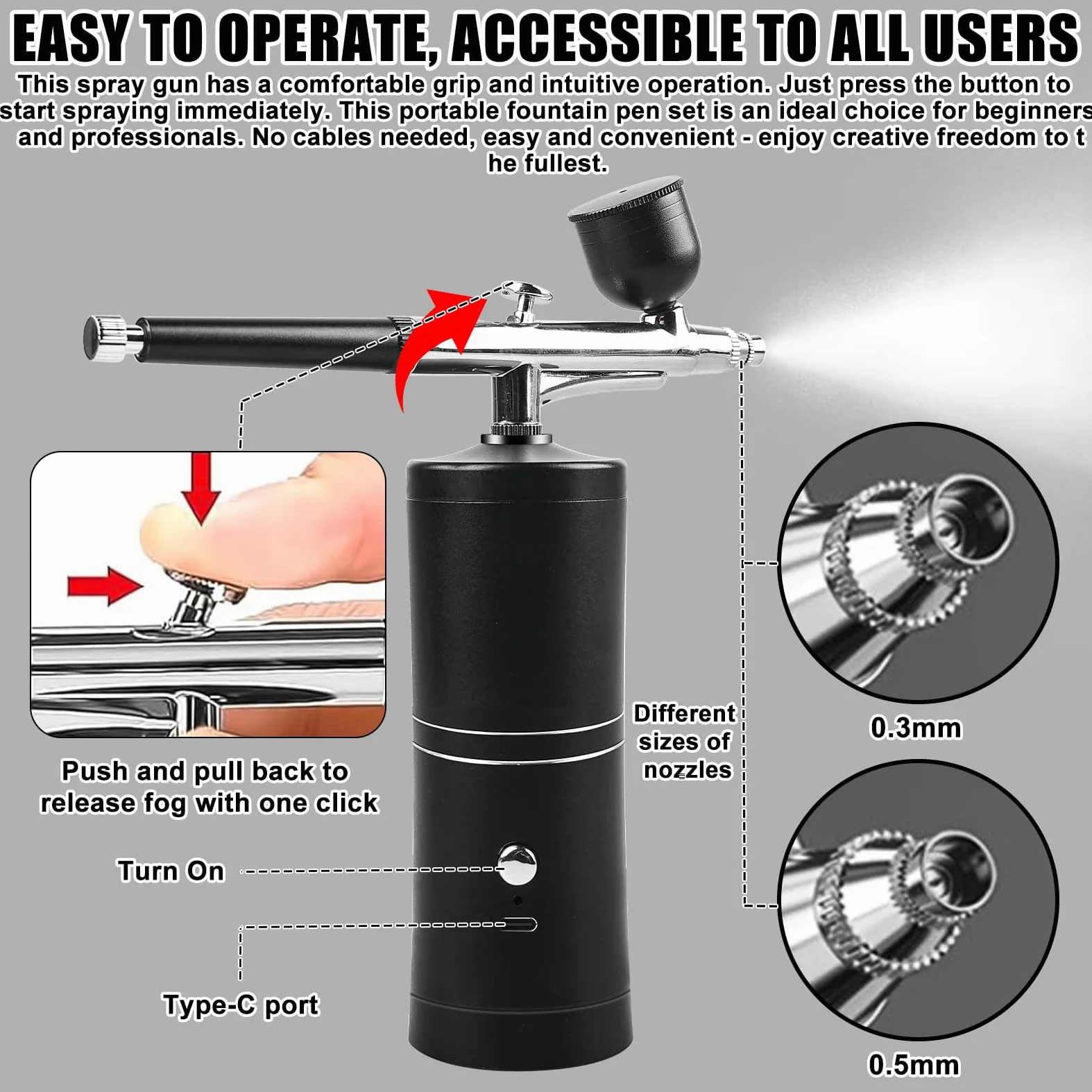 Juego de aerógrafo portátil, con compresor recargable, pistola de aerógrafo de mano para decoración de uñas, maquillaje, decoración de pasteles, tatuajes, pintura facial y pistola aerógrafo, juego de