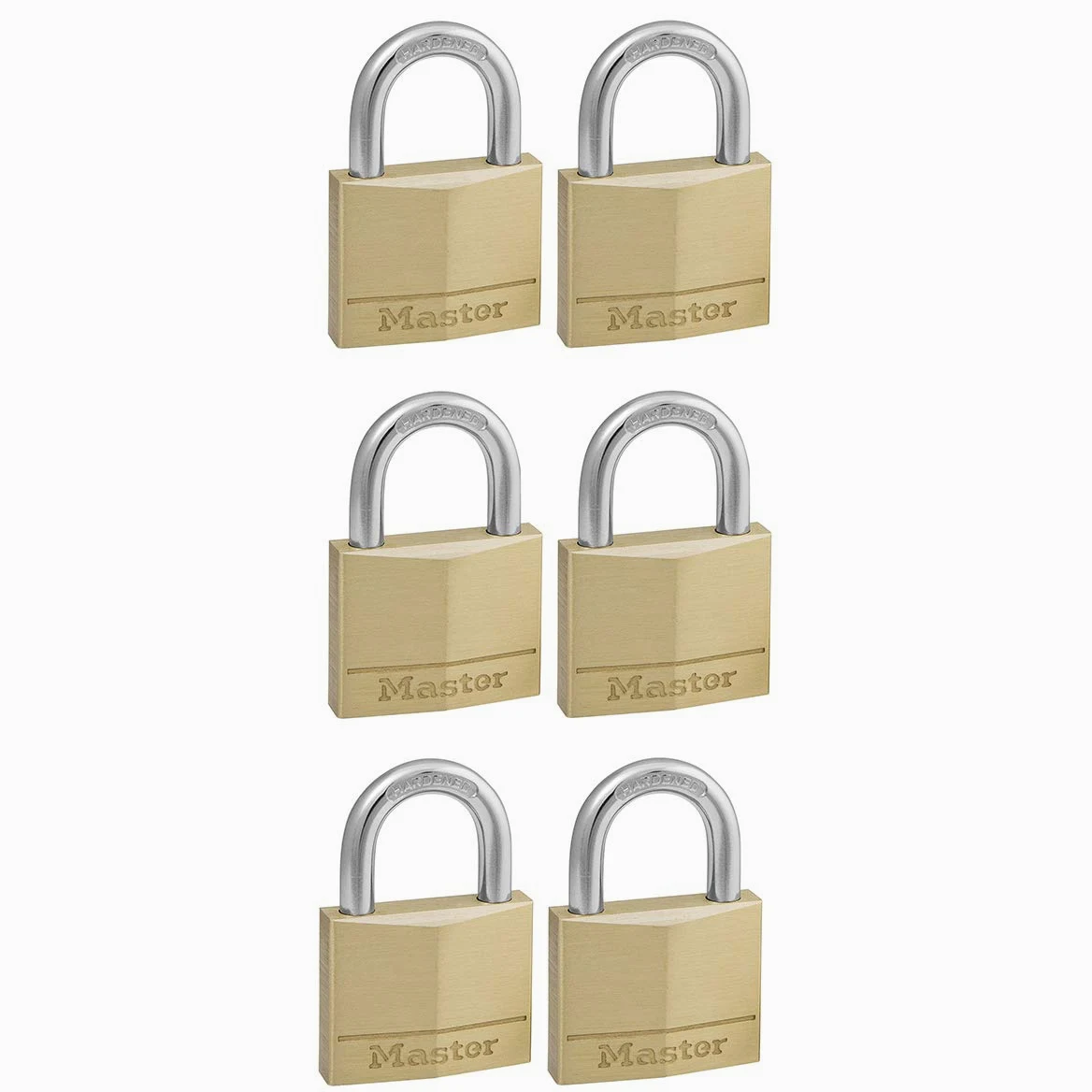 Master Lock 140EURSIX Lote de 6 Candados de Ancho con Cuerpo de Latón Macizo con arco Largo, Dorado, 6 x 4 x 1.3 cm, 40 mm
