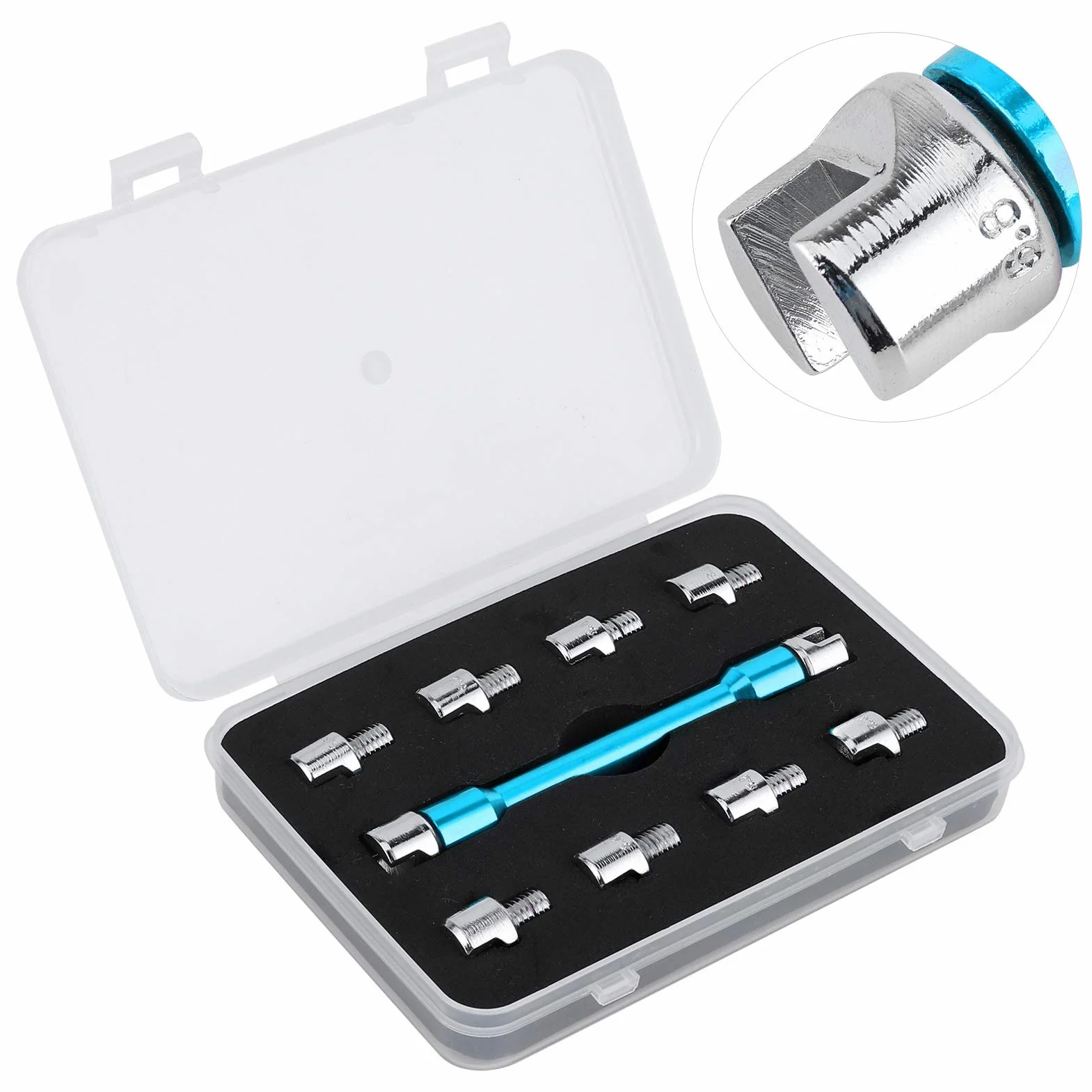 Qiilu Llave de radios de motocicleta, Juego de llaves CNC de llave de radios de motocicleta 5.0-6.8 Longitud 93 mm / 3.7in para la mayoría de las motocicletas(Azul)