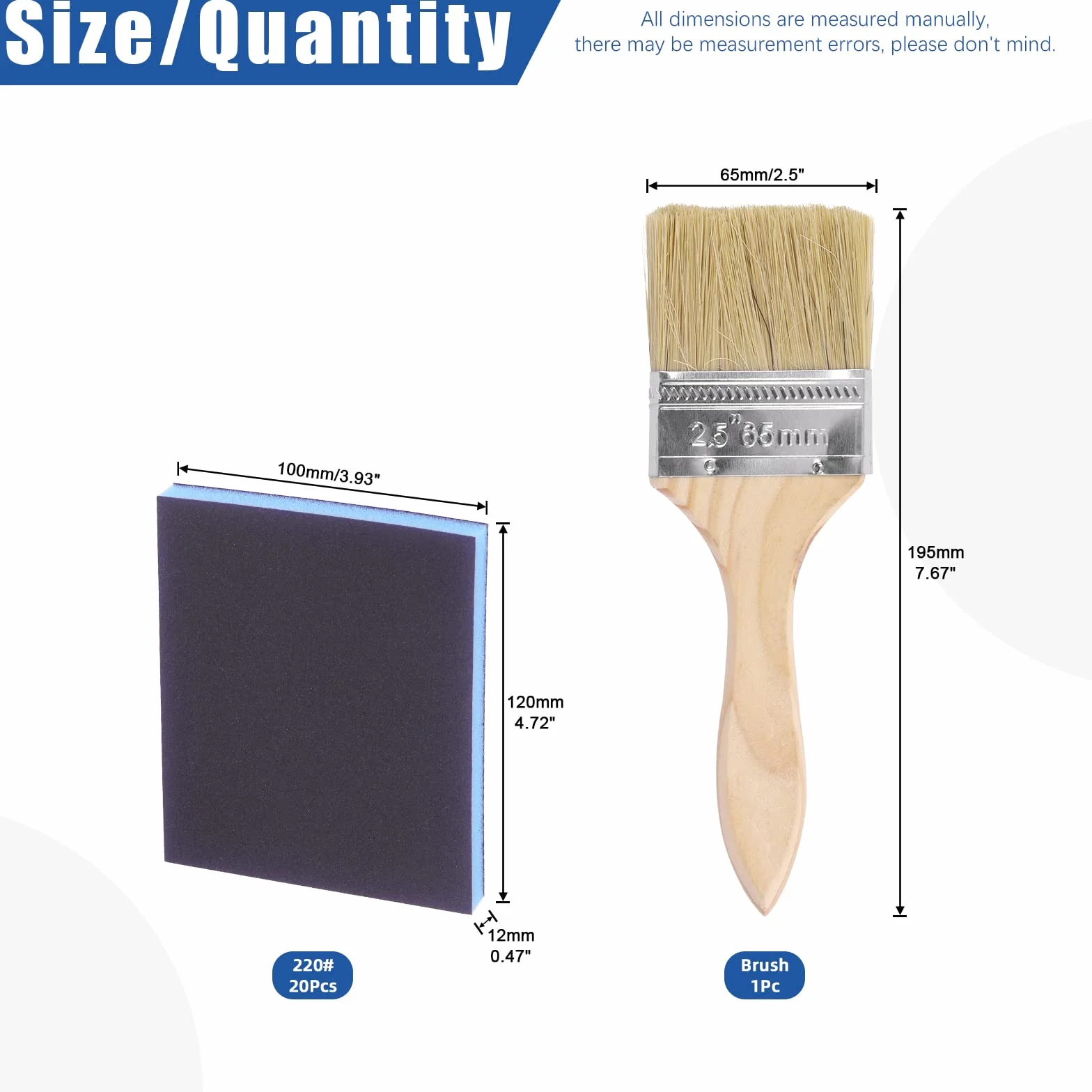 Glarks El kit de 21 esponjas de lijado de grano 220 incluye 20 bloques de lijado reutilizables y lavables de 120 x 100 x 12 mm con 1 cepillo de pintura para madera, metal, pintura y paneles de yeso