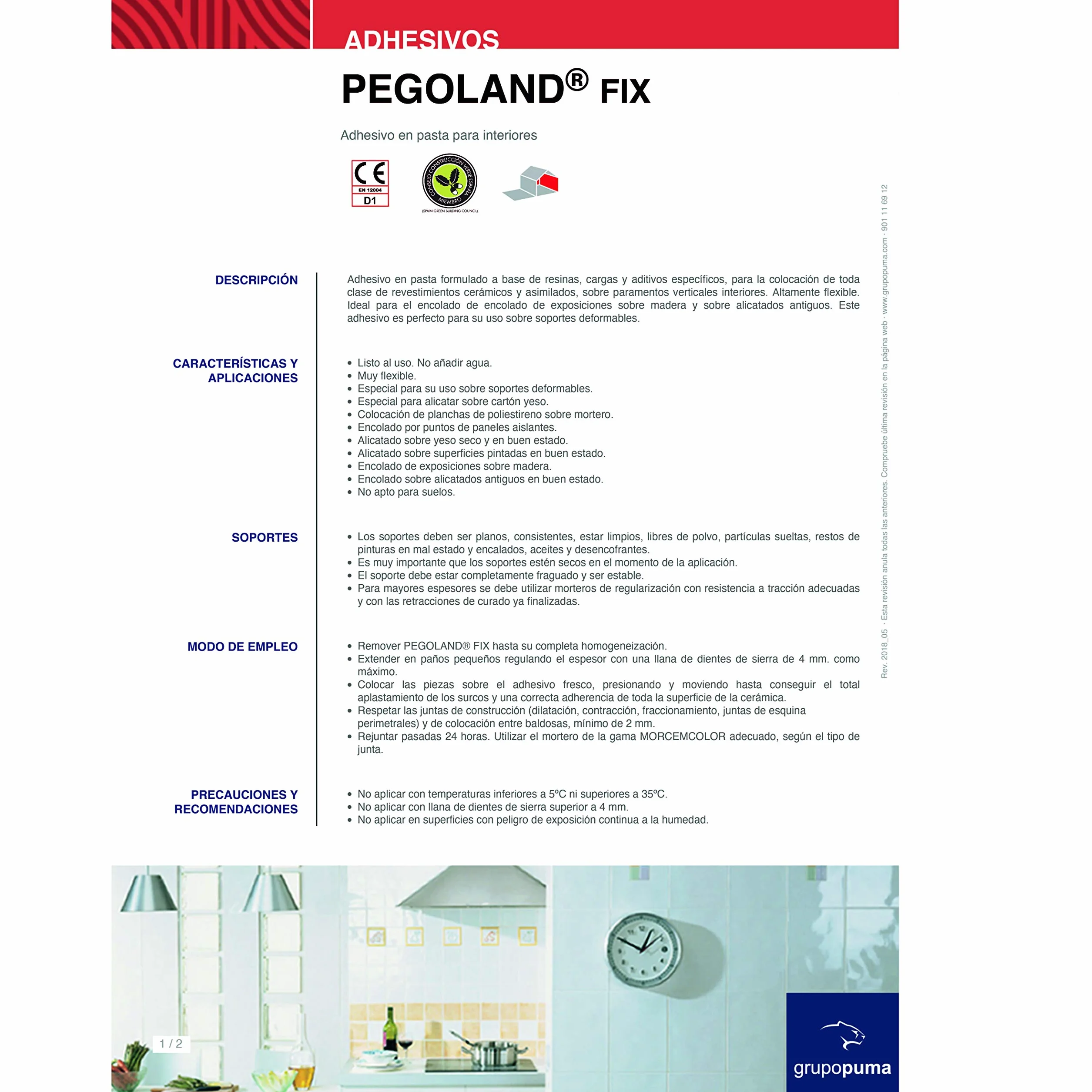 Pegoland Fix Blanco D1 adhesivo para piscinas y cerámica 2 kg