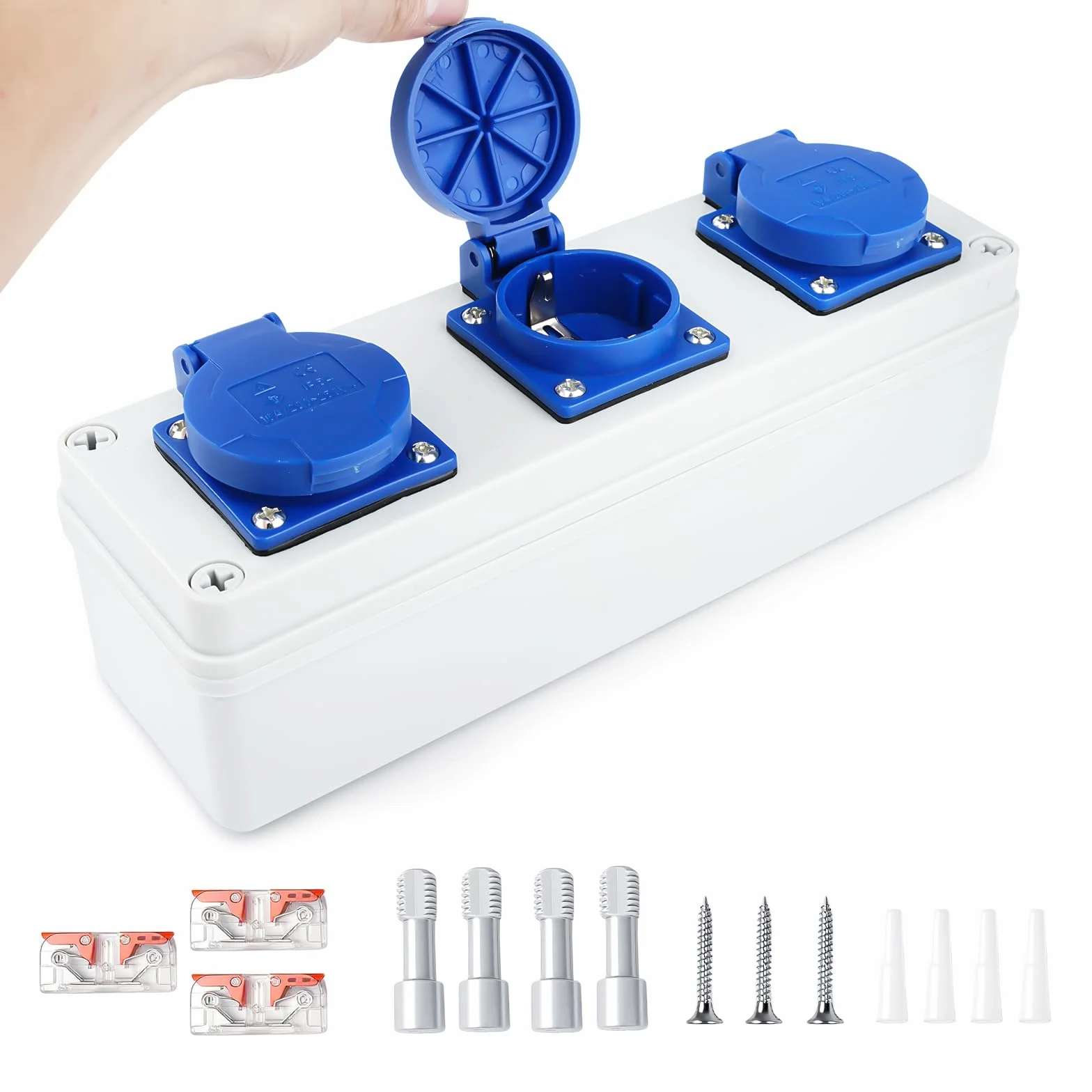 Distribuidor de corriente mural con Enchufe schuko 3 x 220V 16A Cuadro electrico Distribución de corriente para edificios Índice de protección IP54 apto para interiores y exteriores